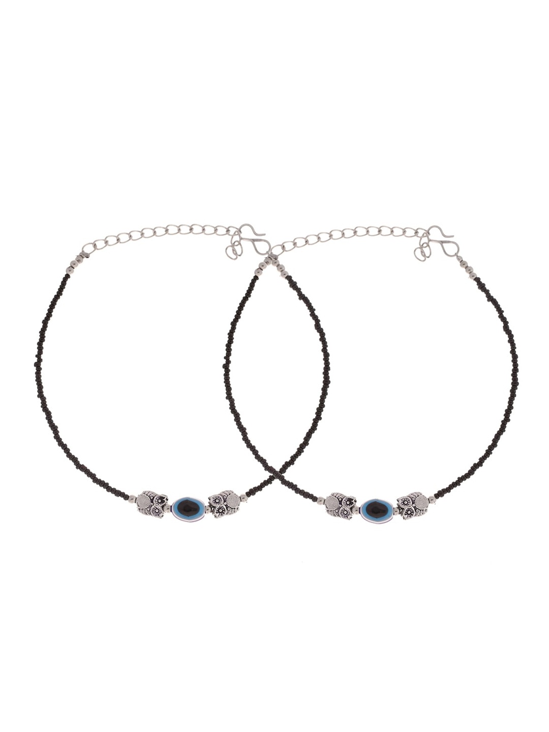 

Infuzze Set Of 2 Silver-Plated Beaded Anklets