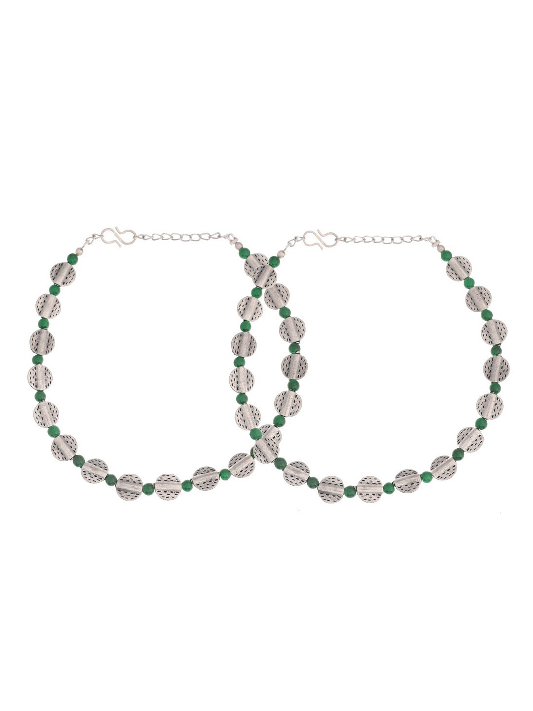 

Infuzze Set Of 2 Silver-Plated Beaded Anklets