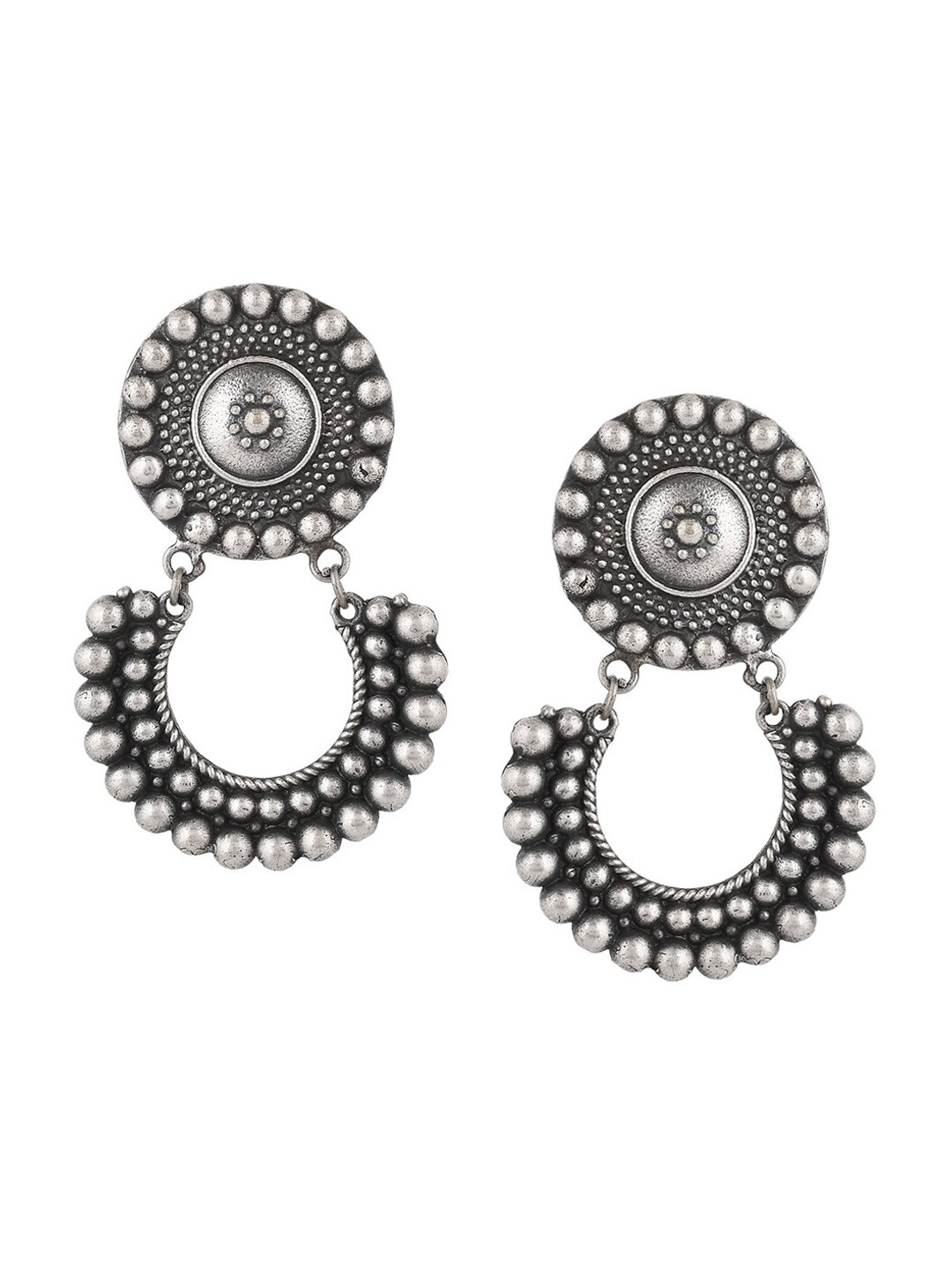 

Infuzze Silver-Plated Contemporary Oxidised Drop Earrings