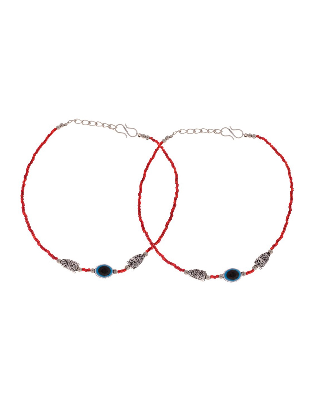 

Infuzze Set Of 2 Silver-Plated Beaded Anklets