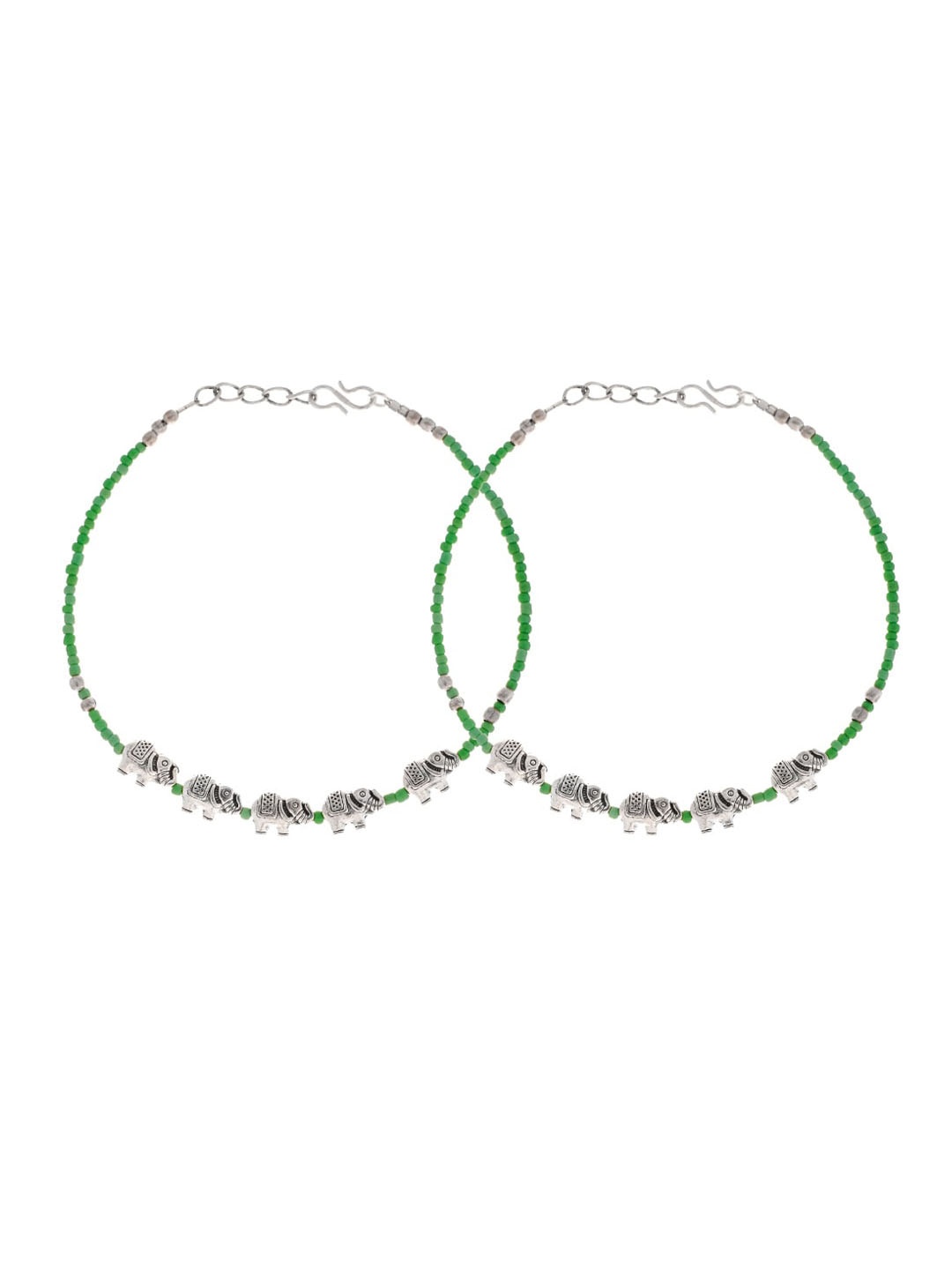 

Infuzze Set Of 2 Silver-Plated Beaded Elephant Anklets