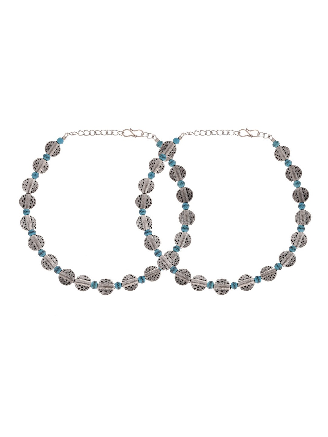 

Infuzze Set Of 2 Silver-Plated Beaded Anklets, Blue