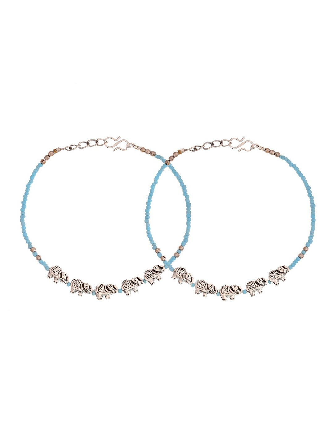 

Infuzze Set Of 2 Silver-Plated Beaded Anklets