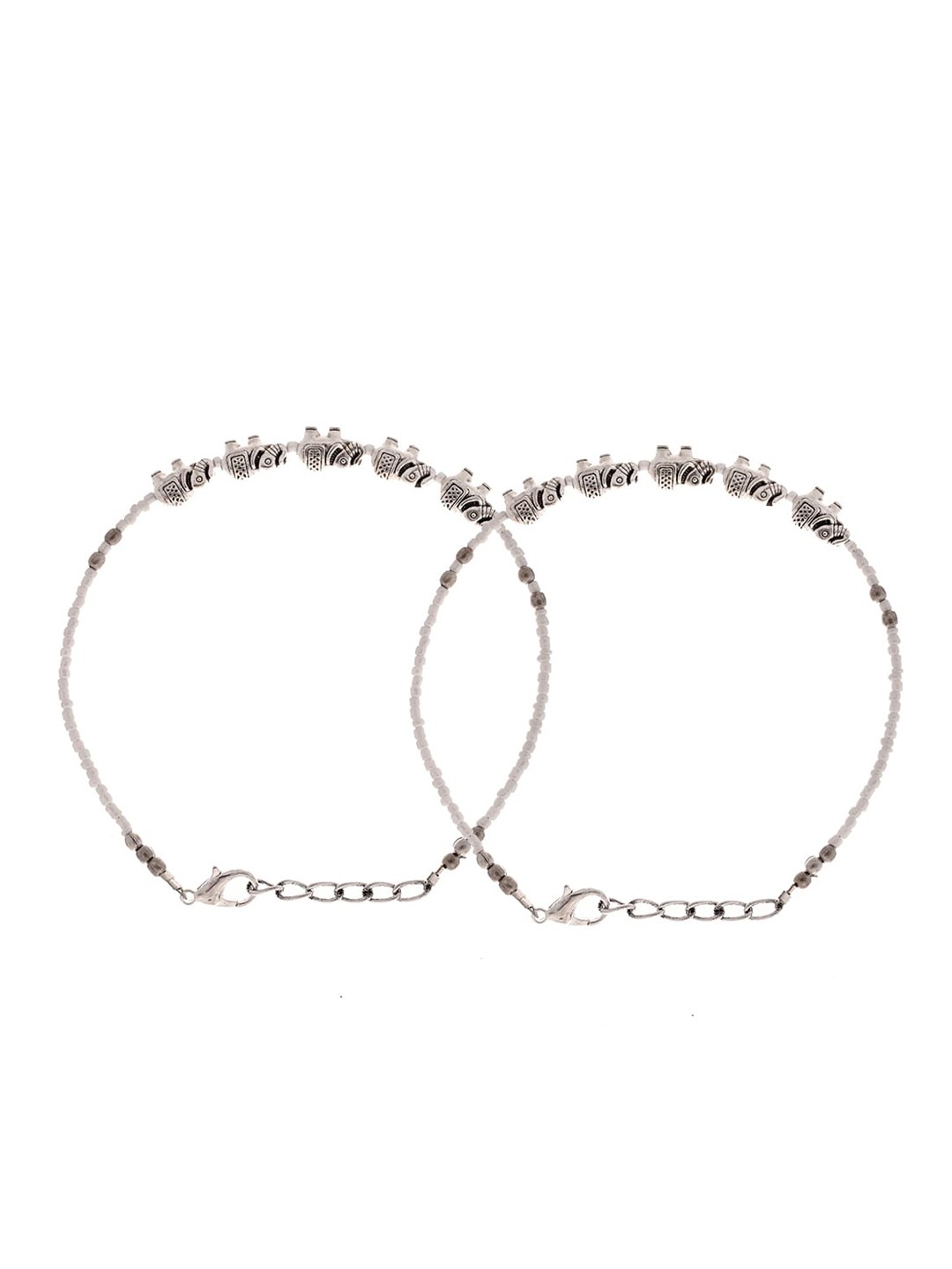 

Infuzze Set of 2 Silver-Plated Beaded Elephant Charm Ankets, White