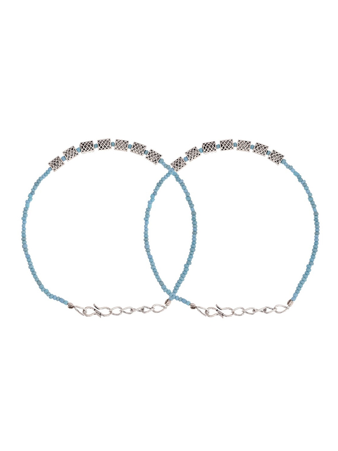 

Infuzze Set Of 2 Silver-Plated Beaded Anklets, Blue