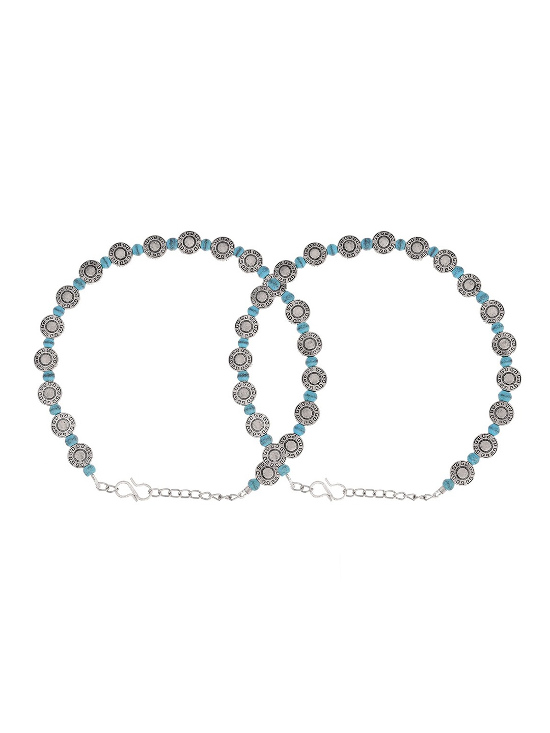 

Infuzze Set Of 2 Silver-Plated Beaded Anklets