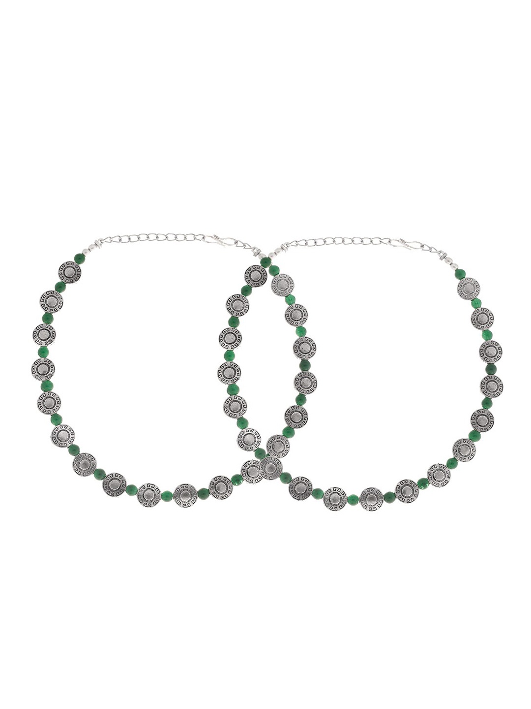 

Infuzze Set Of 2 Silver-Plated Beaded Anklets