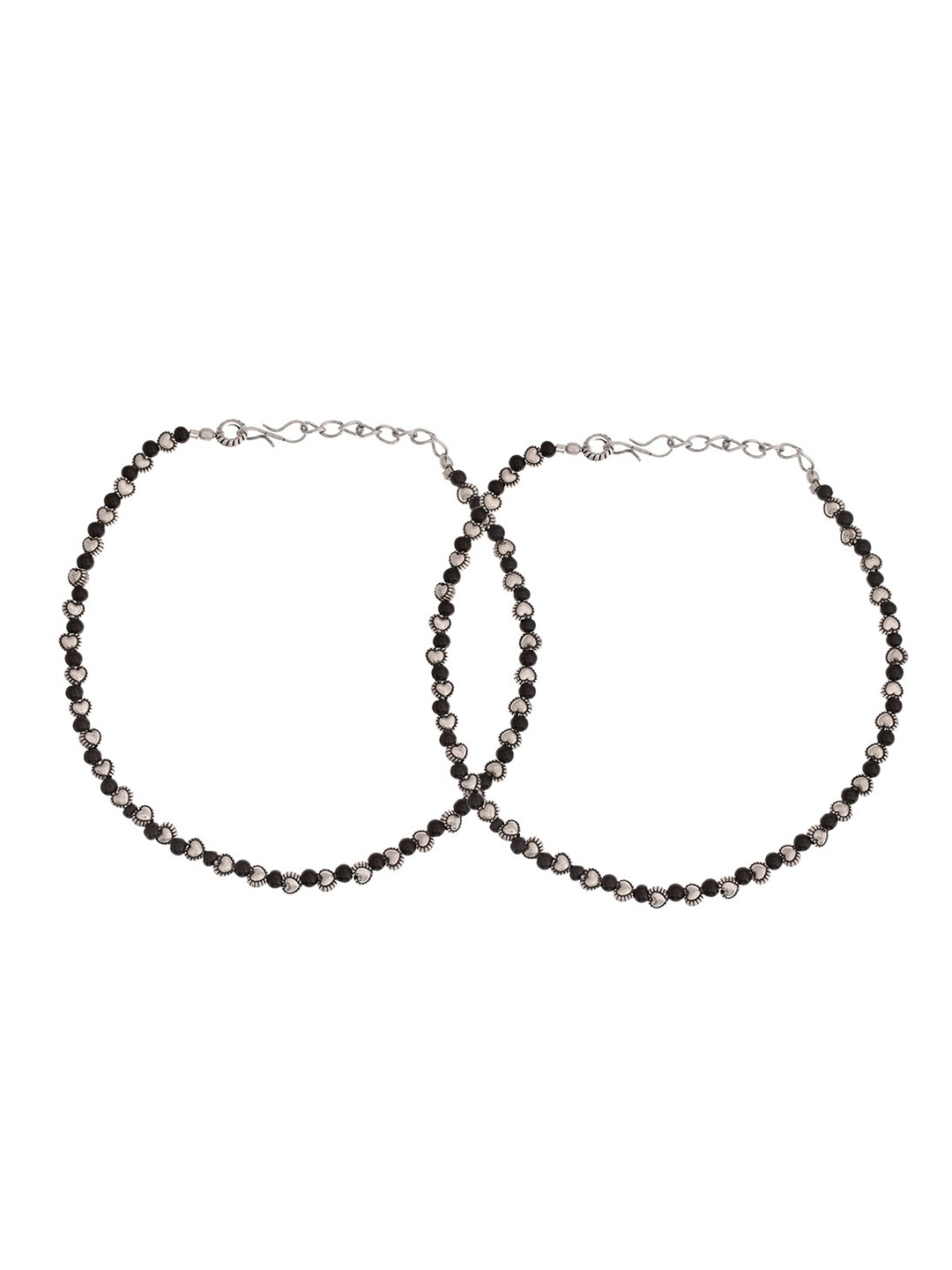 

Infuzze Set Of 2 Silver-Plated Heart Beaded Anklets