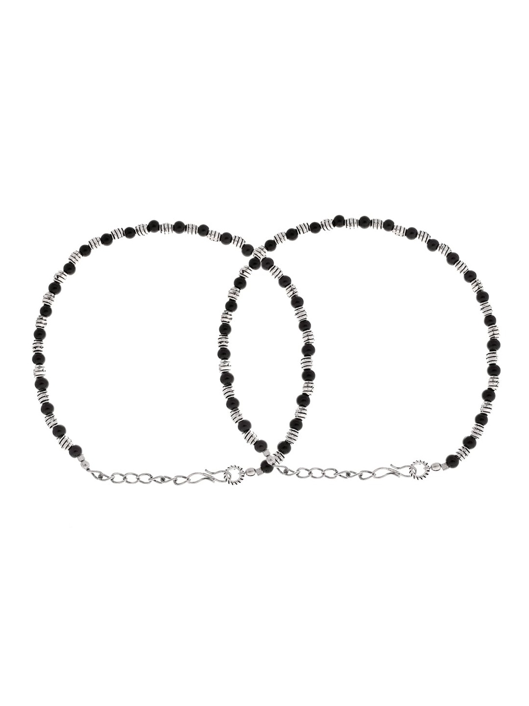 

Infuzze Set Of 2 Silver-Plated Beaded Anklets