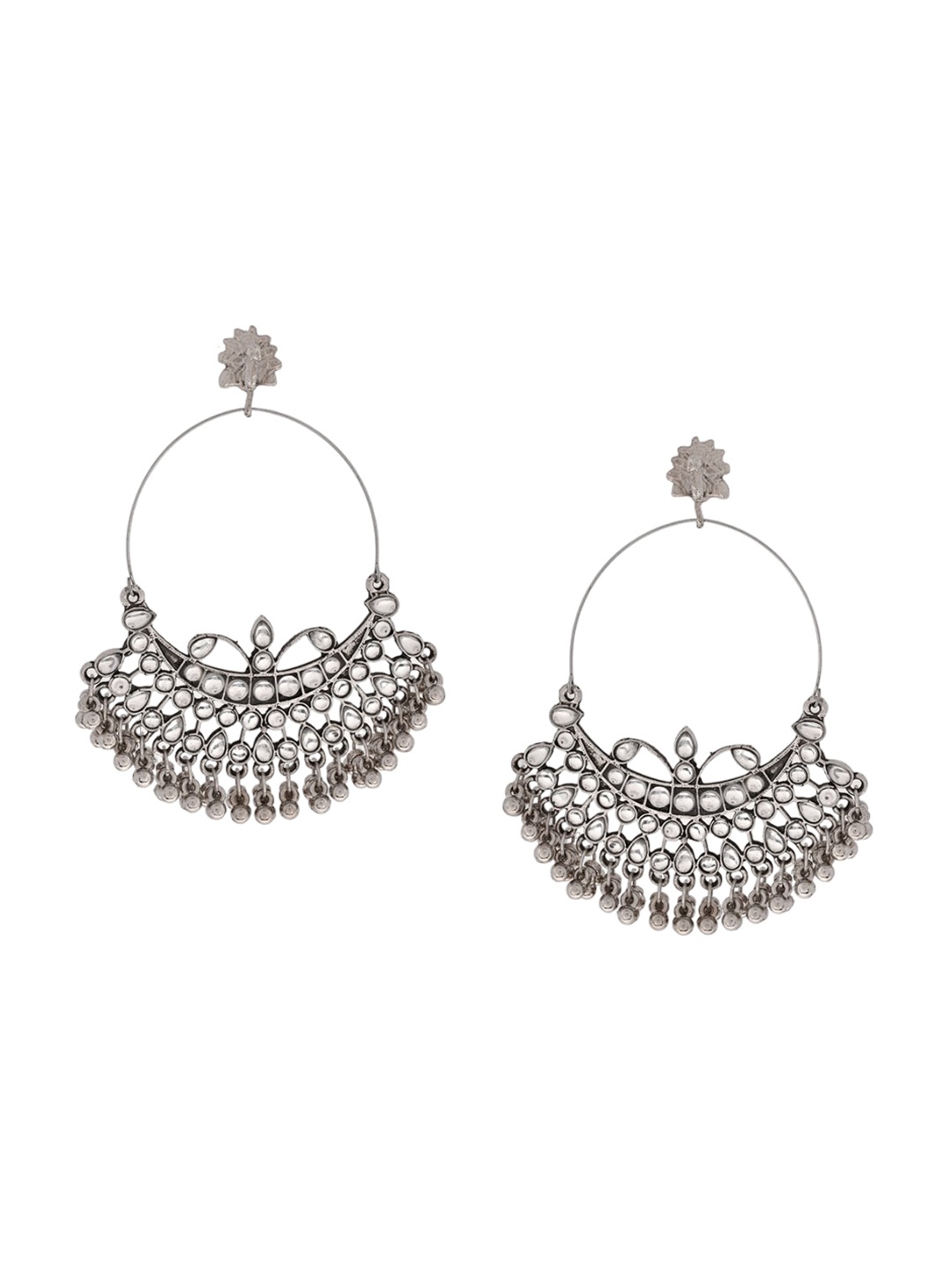

Infuzze Silver-Plated Circular Oxidised Hoop Earrings