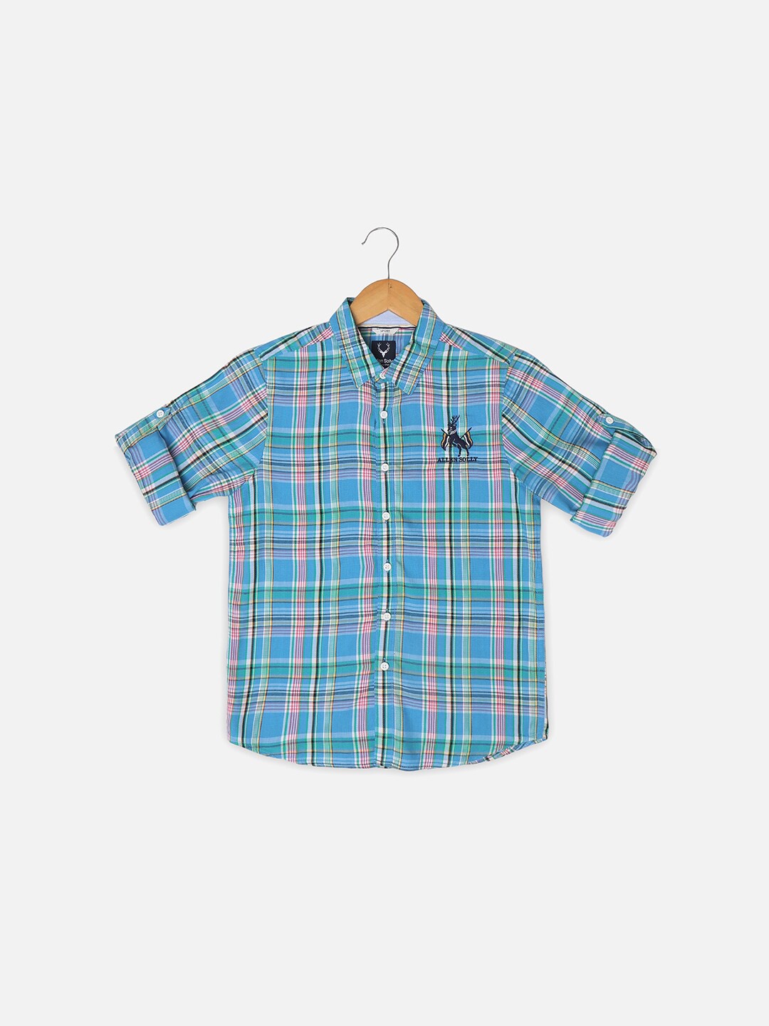 

Allen Solly Junior Boys Blue Slim Fit Checked Pure Modal Casual Shirt