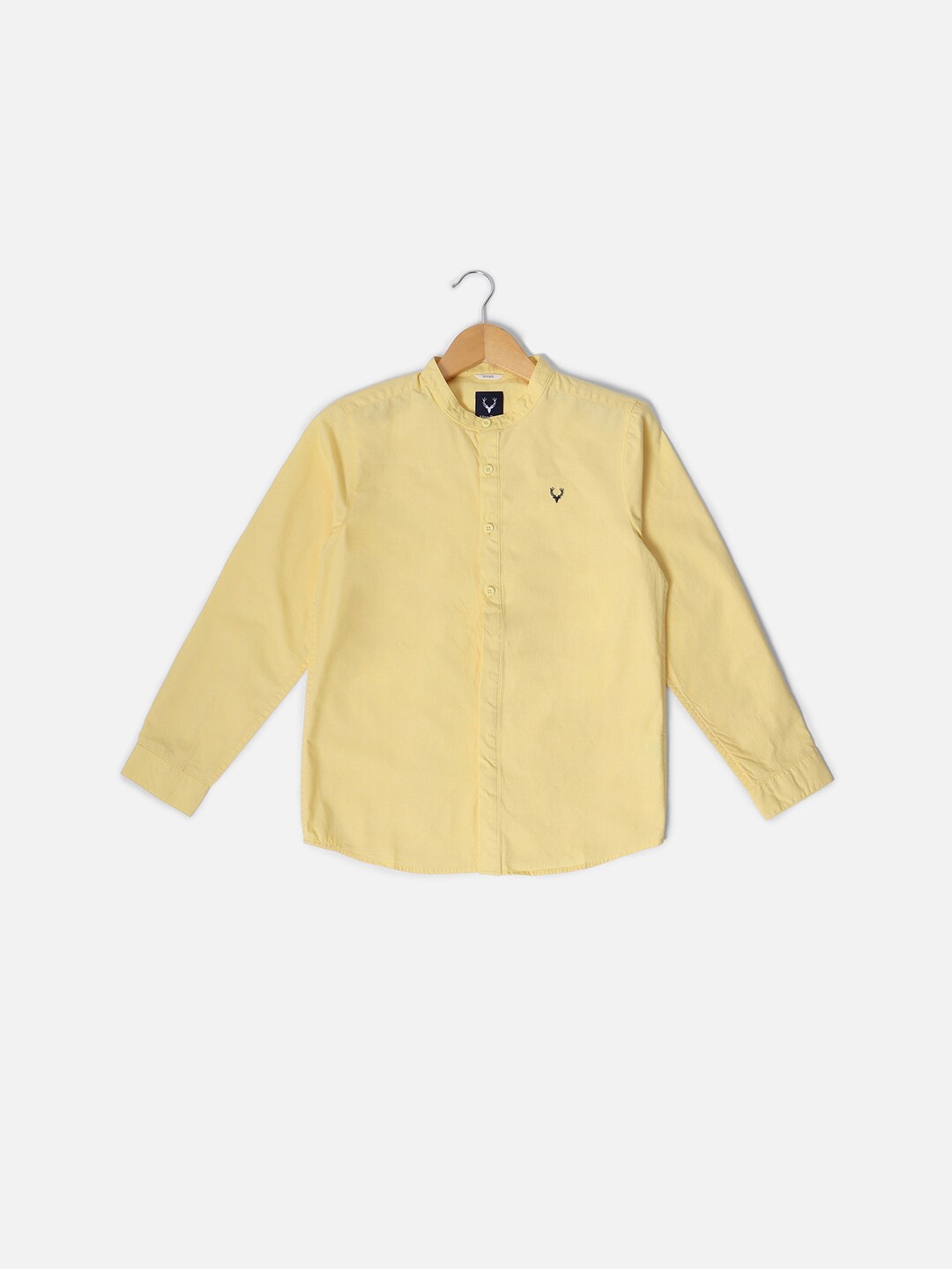 

Allen Solly Junior Boys Slim Fit Mandarin Collar Pure Cotton Casual Shirt, Yellow