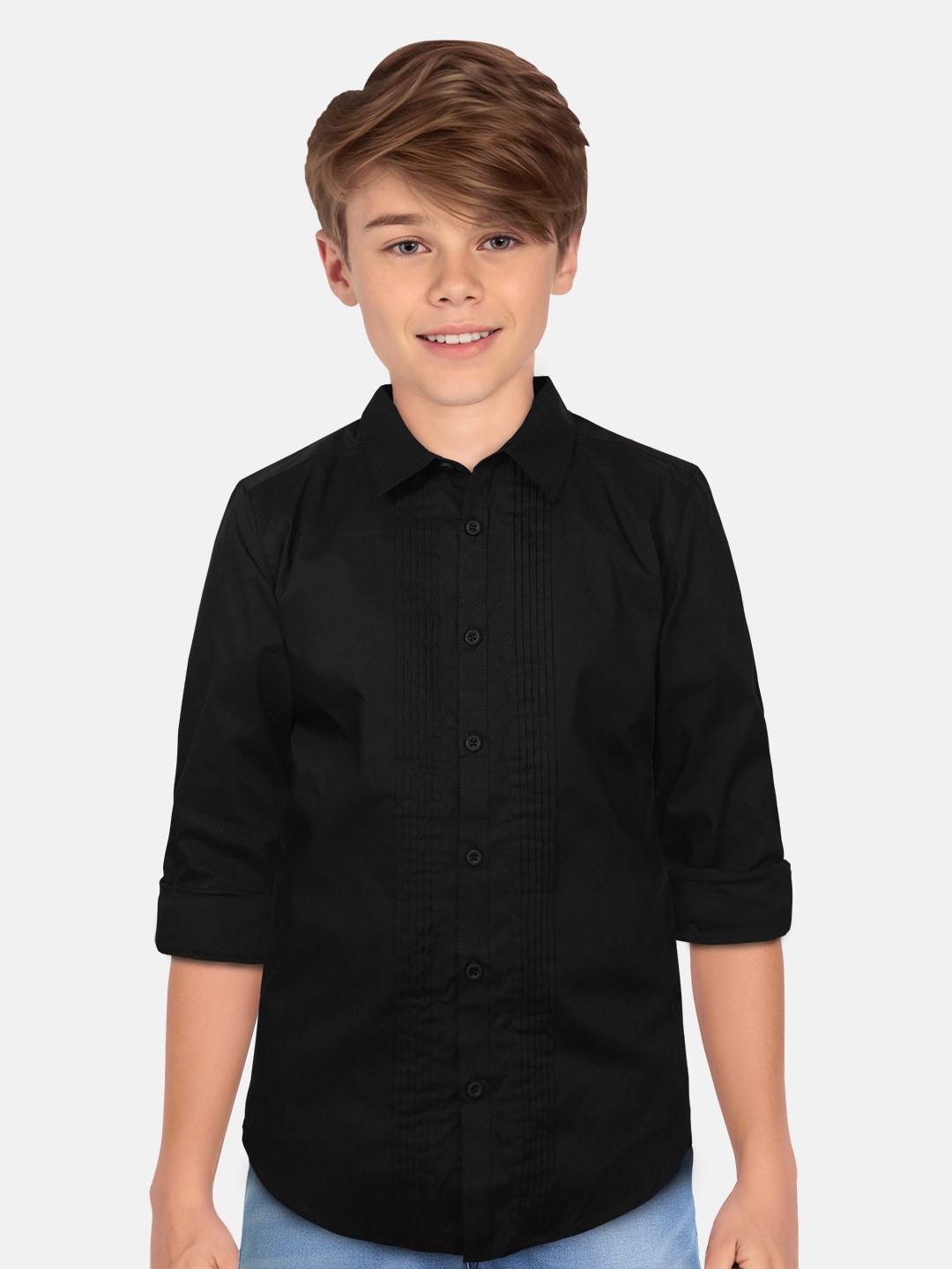 

Allen Solly Junior Boys Pin Tucks Slim Fit Casual Shirt, Black