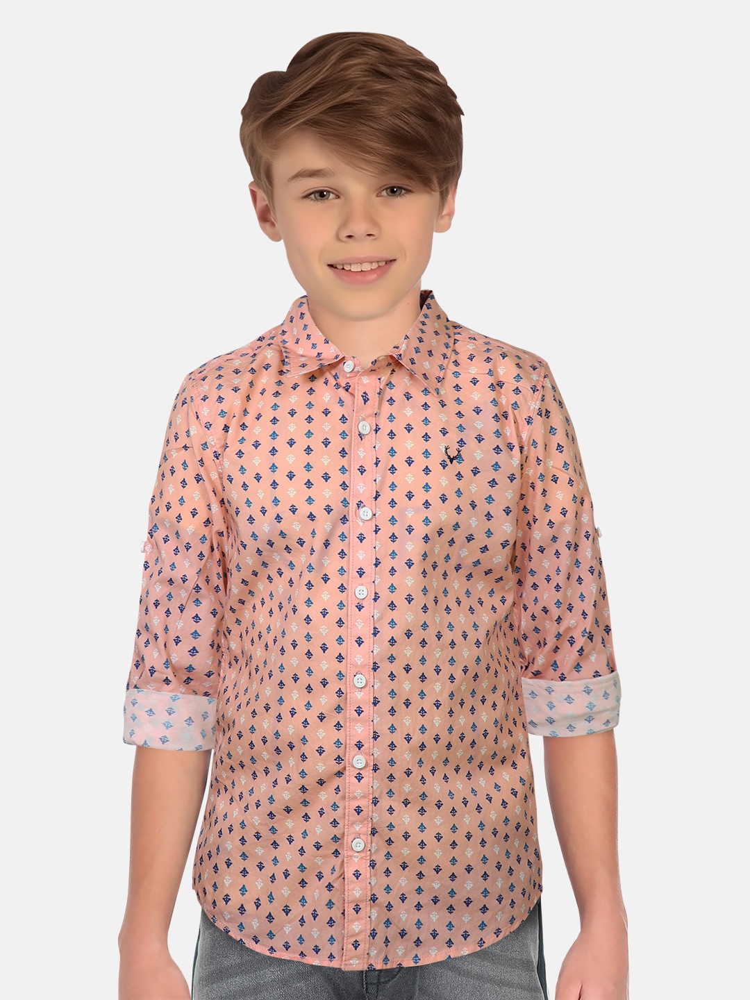 

Allen Solly Junior Boys Micro Ditsy Printed Regular Fit Cotton Casual Shirt, Peach