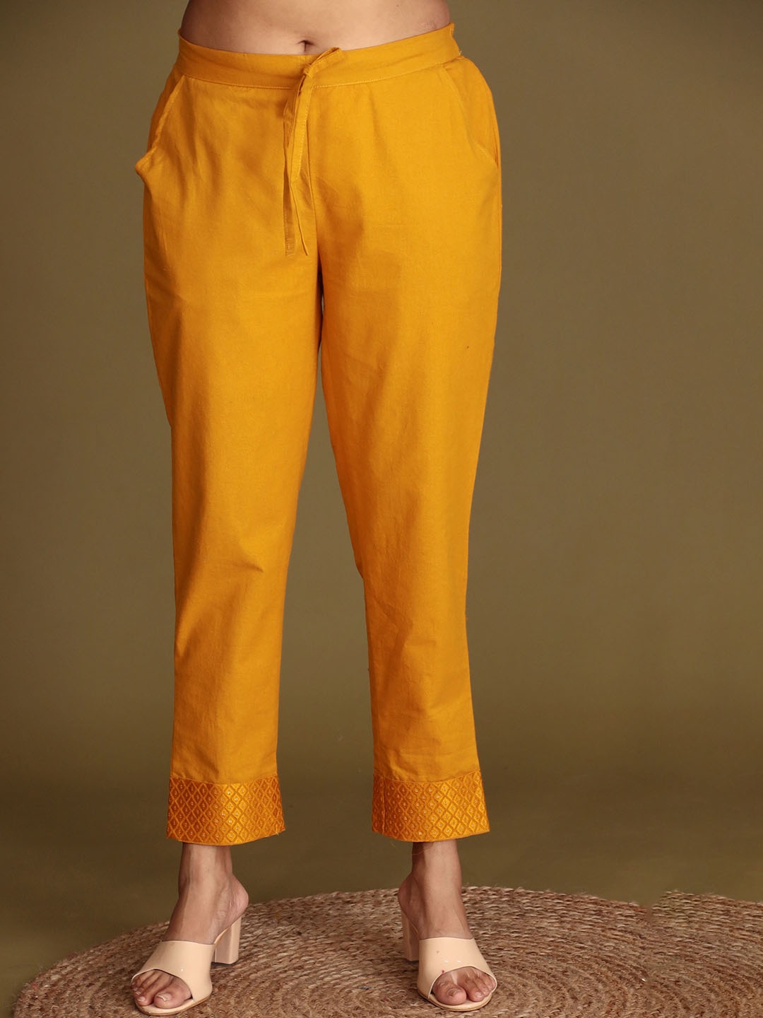 

ZARI Women Embroidery Jaipur Cotton Trousers, Gold