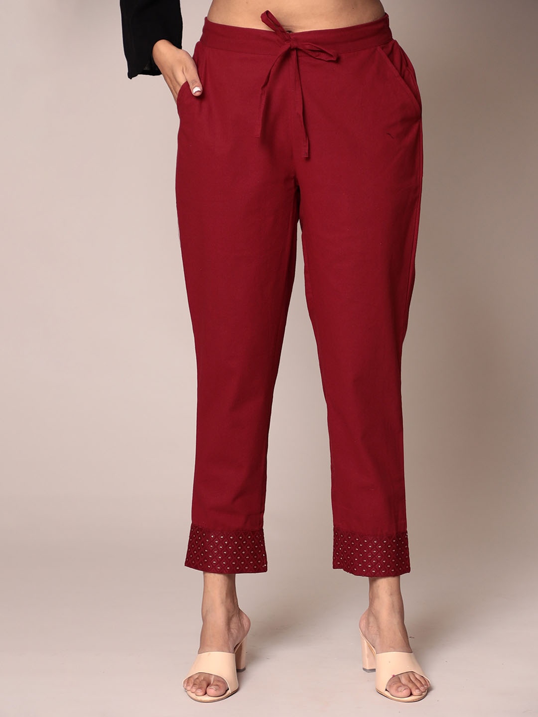 

ZARI Women Embroidery Jaipur Cotton Trousers, Maroon