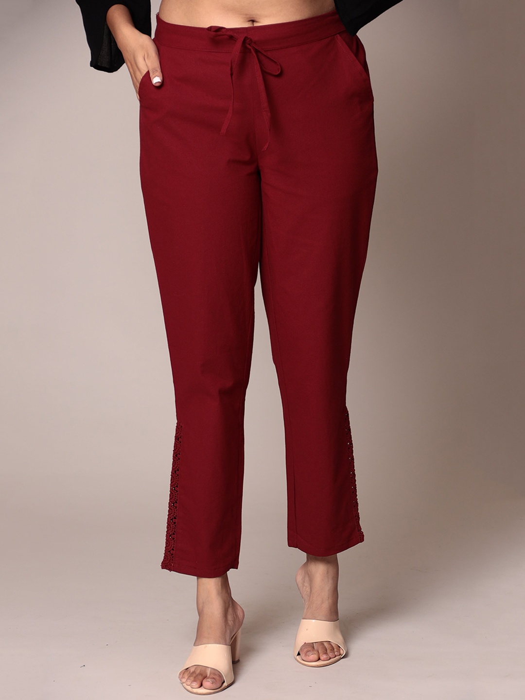 

ZARI Women Embroidery Jaipur Cotton Trousers, Maroon