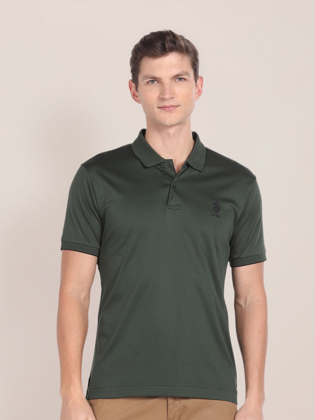 

U.S. Polo Assn. Solid Polo Collar Slim Fit Pure Cotton T-shirt, Green