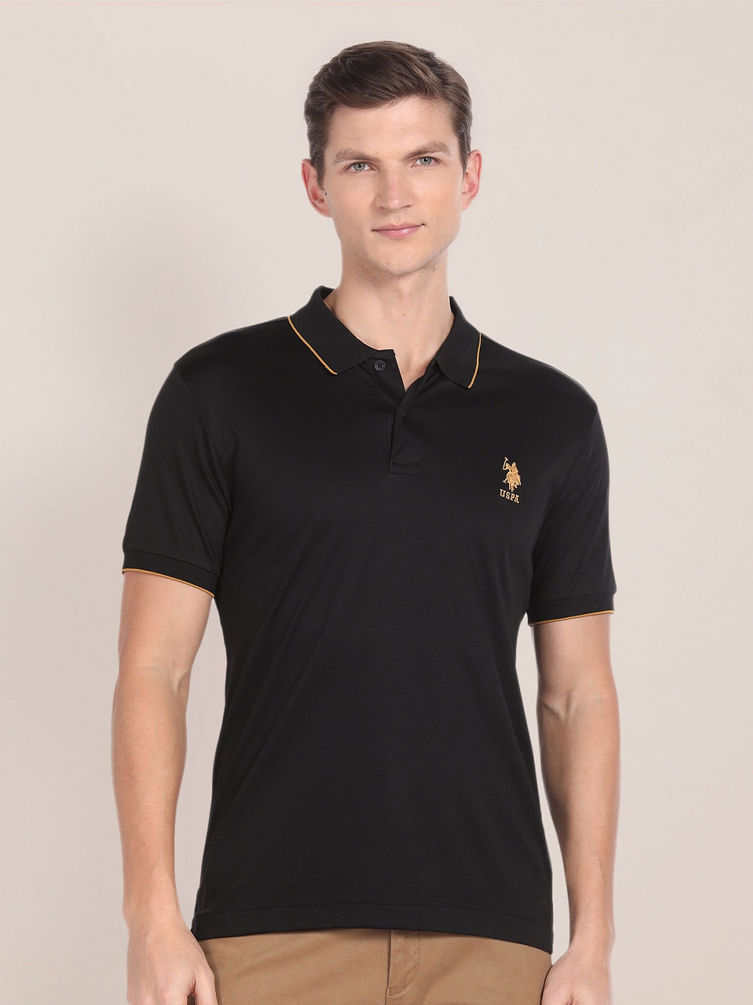 

U.S. Polo Assn. Solid Polo Collar Slim Fit Pure Cotton T-shirt, Black