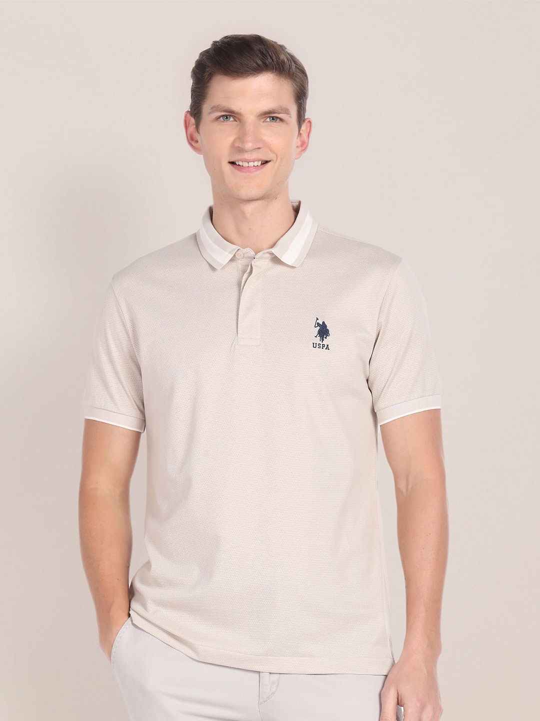 

U.S. Polo Assn. Polo Collar Short Sleeves T-shirt, Off white
