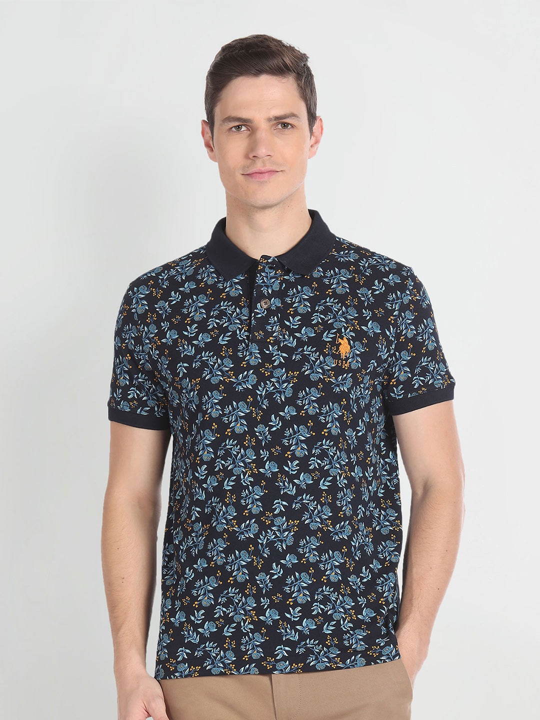 

U.S. Polo Assn. Denim Co. Floral Printed Polo Collar Slim Fit T-shirt, Blue