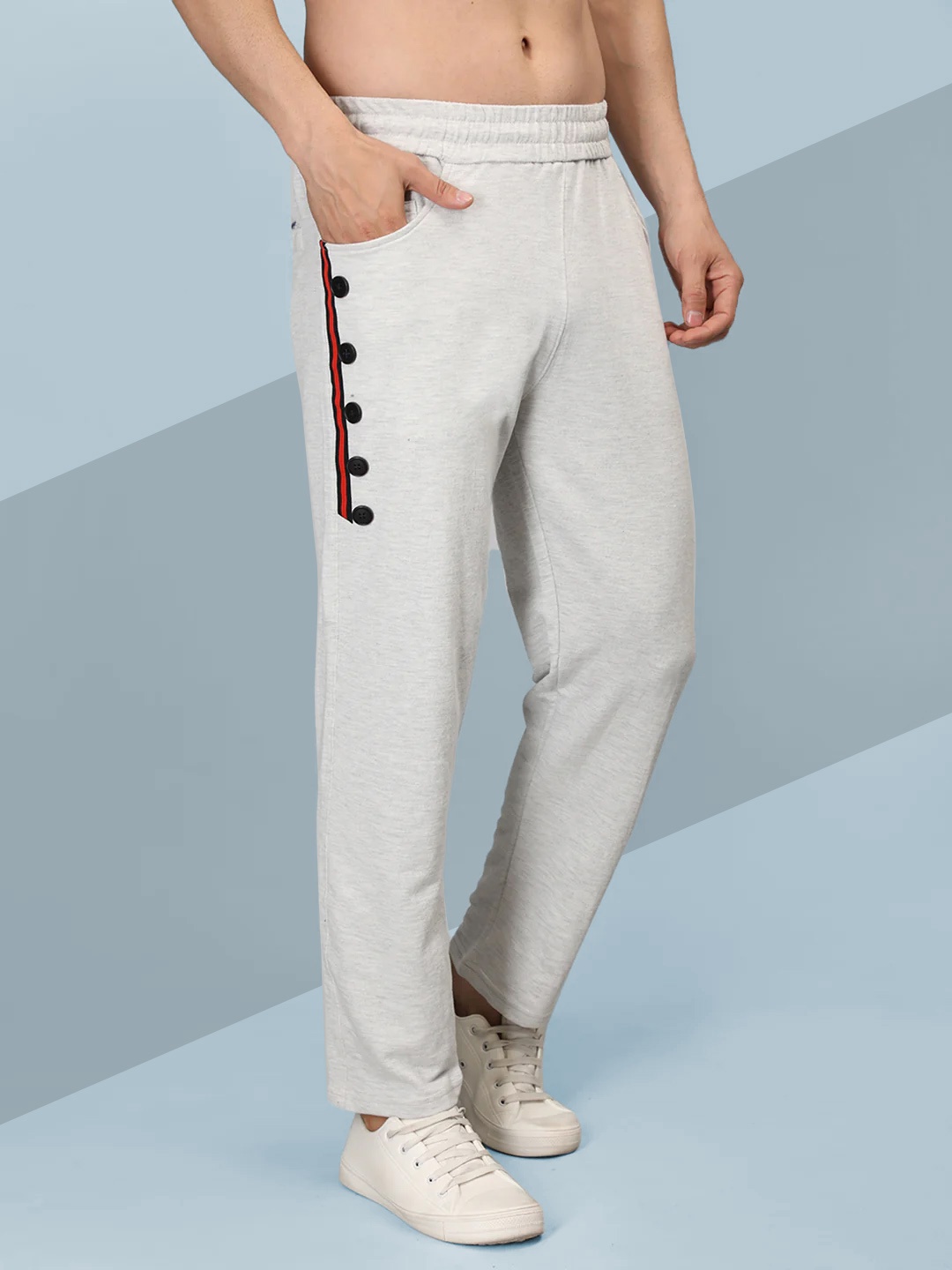 

CHKOKKO Men Side Taping & Buttons Detail Gym Track Pants, Grey