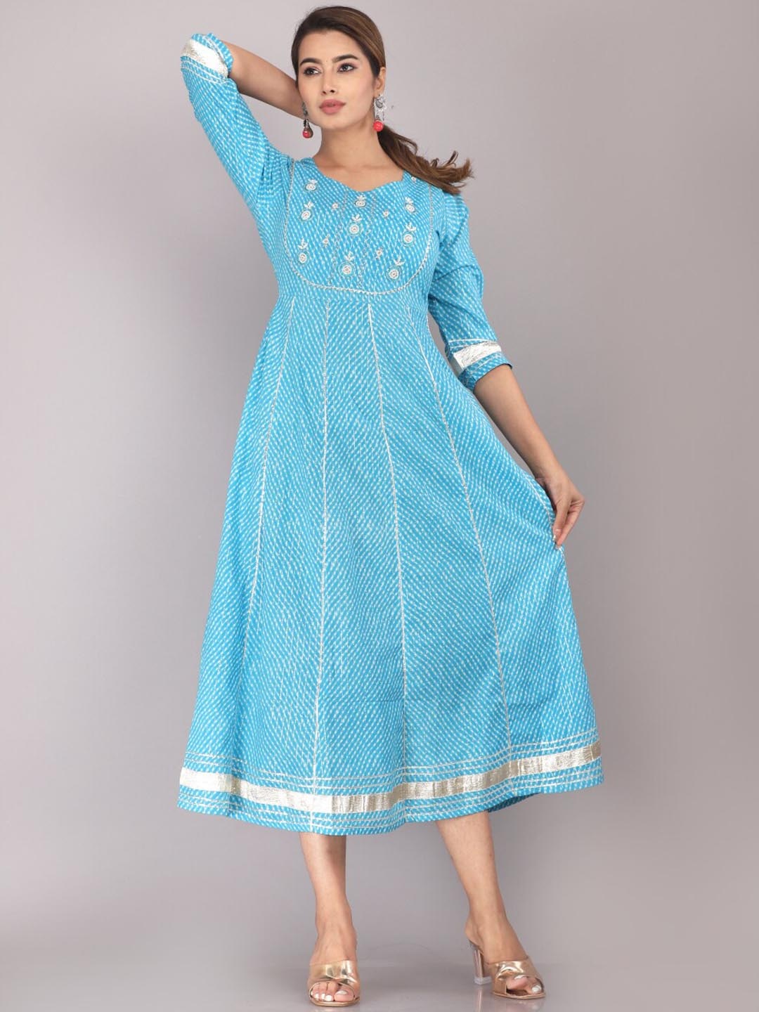 

HIGHLIGHT FASHION EXPORT Floral Printed Fit & Flare Midi Dress, Blue