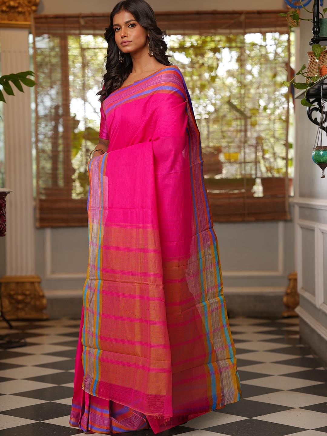 

Unnati Silks Pure Cotton Handloom Mangalagiri Saree, Pink