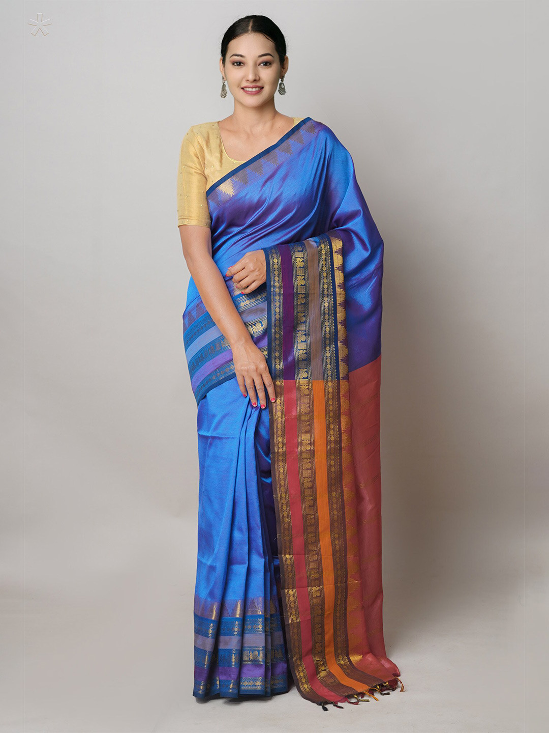 

Unnati Silks Woven Design Border Pure Silk Narayan Peth Saree, Blue