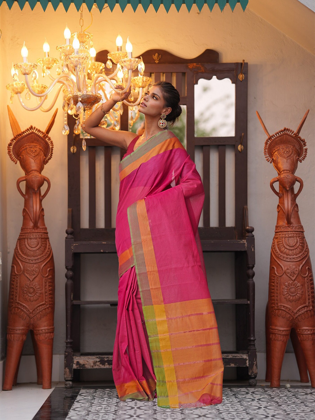 

Unnati Silks Woven Design Border Pure Cotton Mangalagiri Saree, Pink