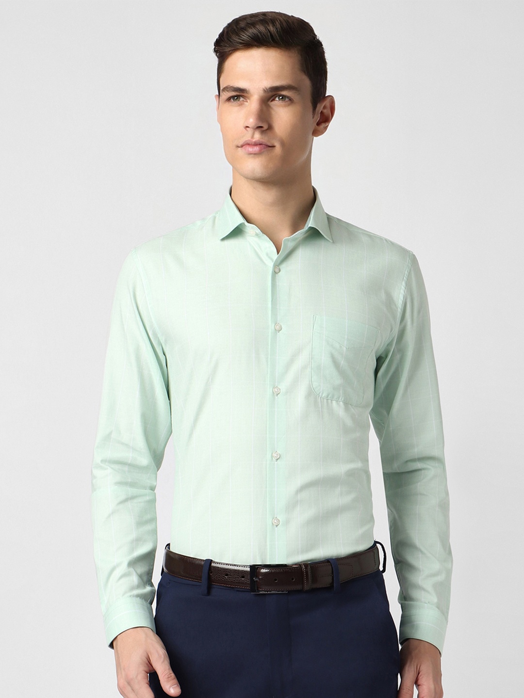 

Peter England Men Green Slim Fit Checked Formal Shirt