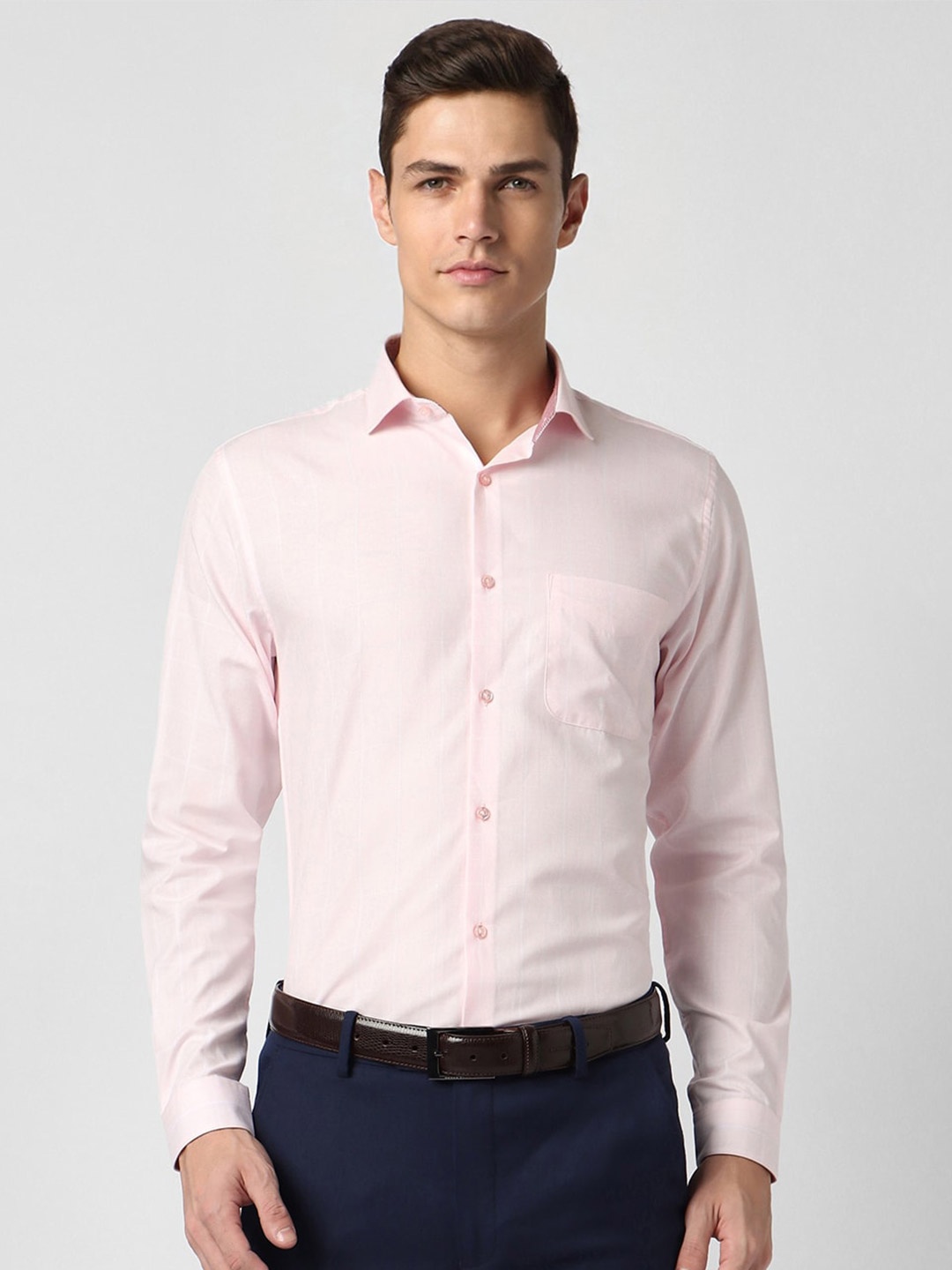 

Peter England Slim Fit Windowpane Checked Formal Shirt, Pink