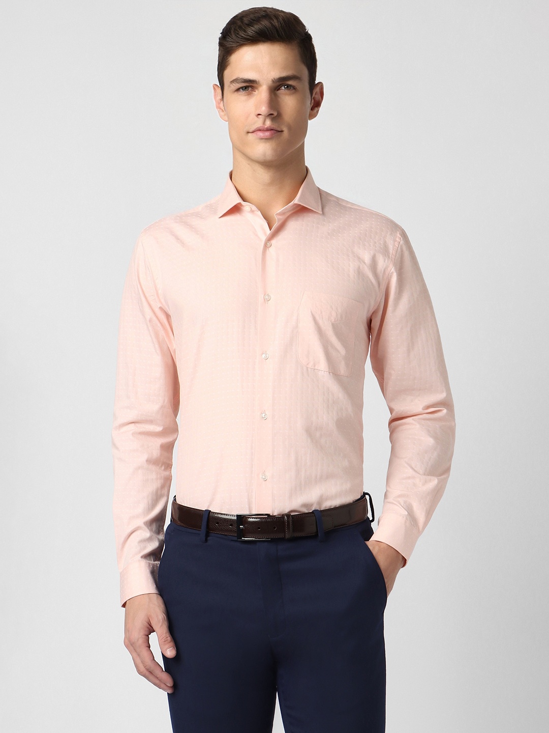 

Peter England Micro Ditsy Printed Opaque Cotton Formal Shirt, Peach