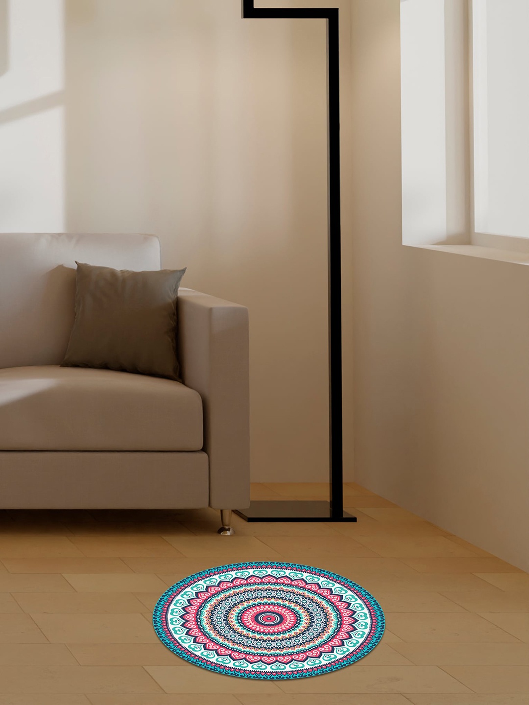 

RANGOLI Blue & Pink Abstract Rangoli Design Floor Sticker, White