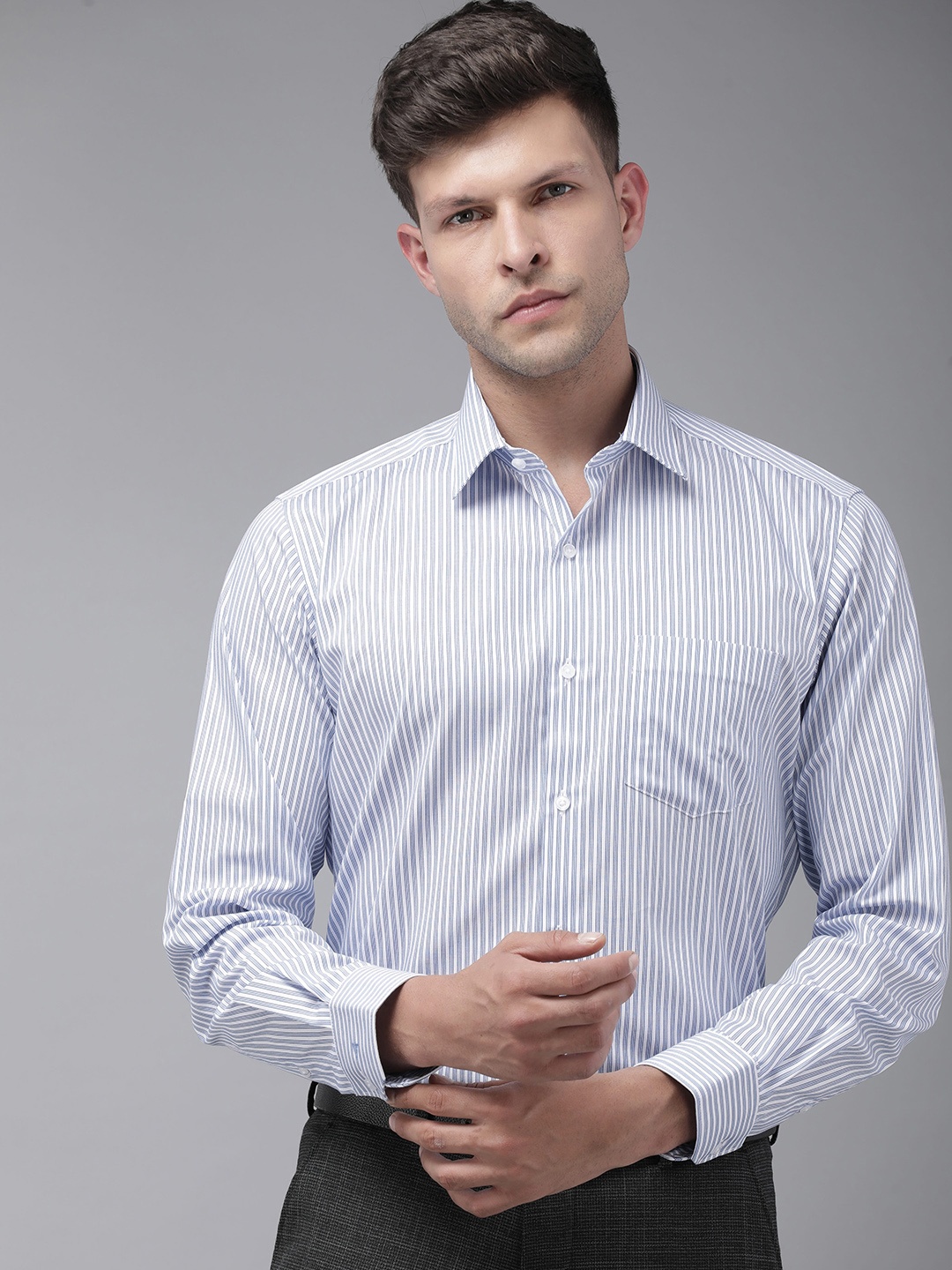 

Van Heusen Men Custom Striped Formal Shirt, Blue