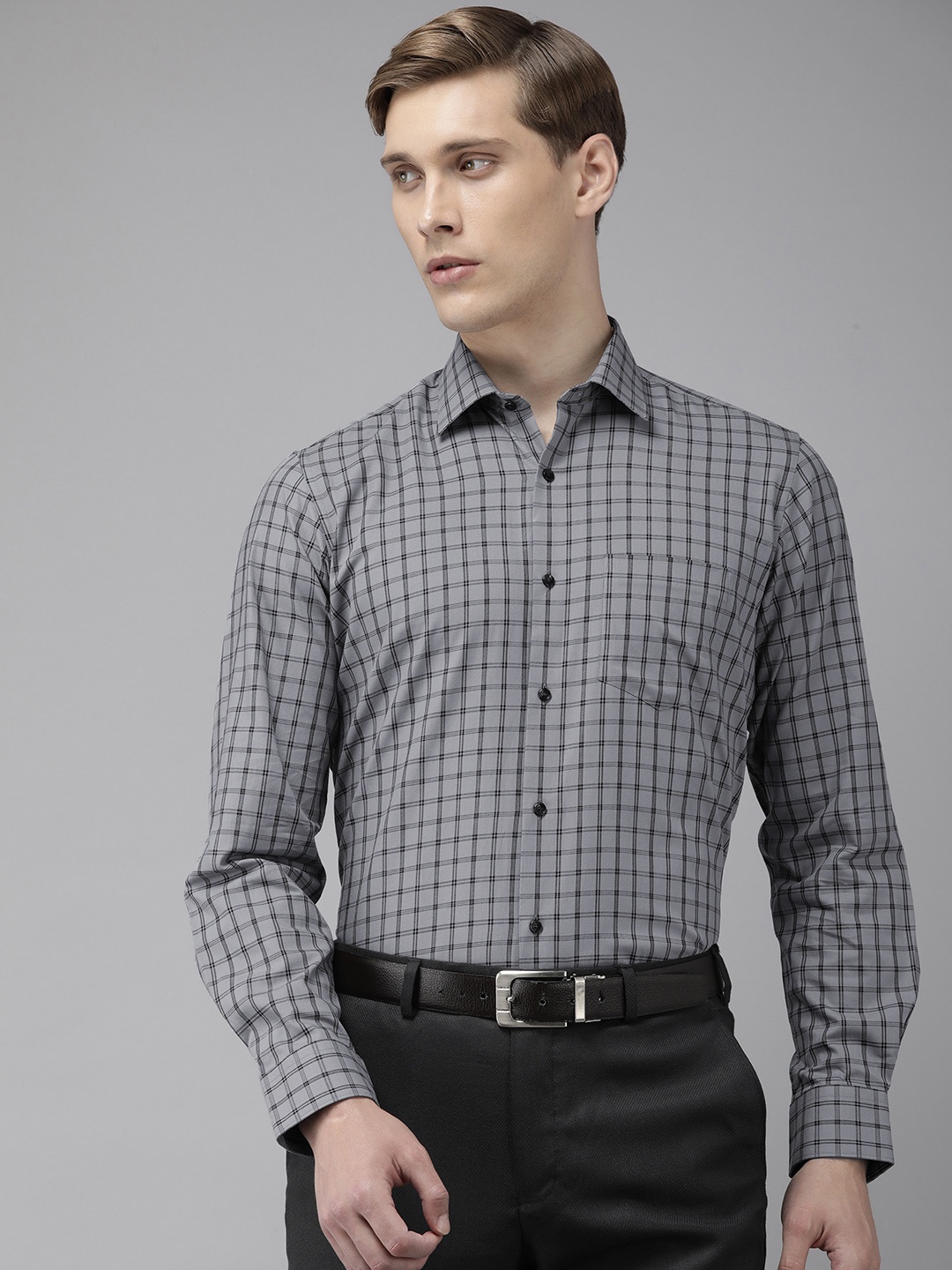

Van Heusen Pure Cotton Custom Fit Checked Formal Shirt, Grey