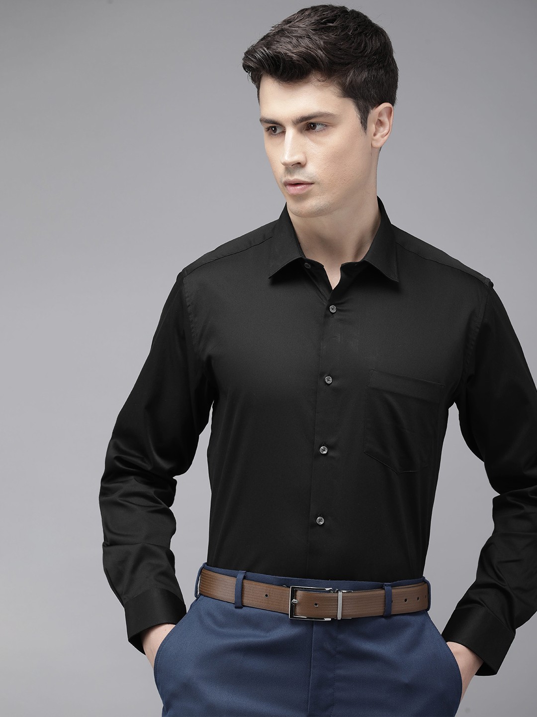

Van Heusen Pure Cotton Custom Fit Opaque Formal Shirt, Black