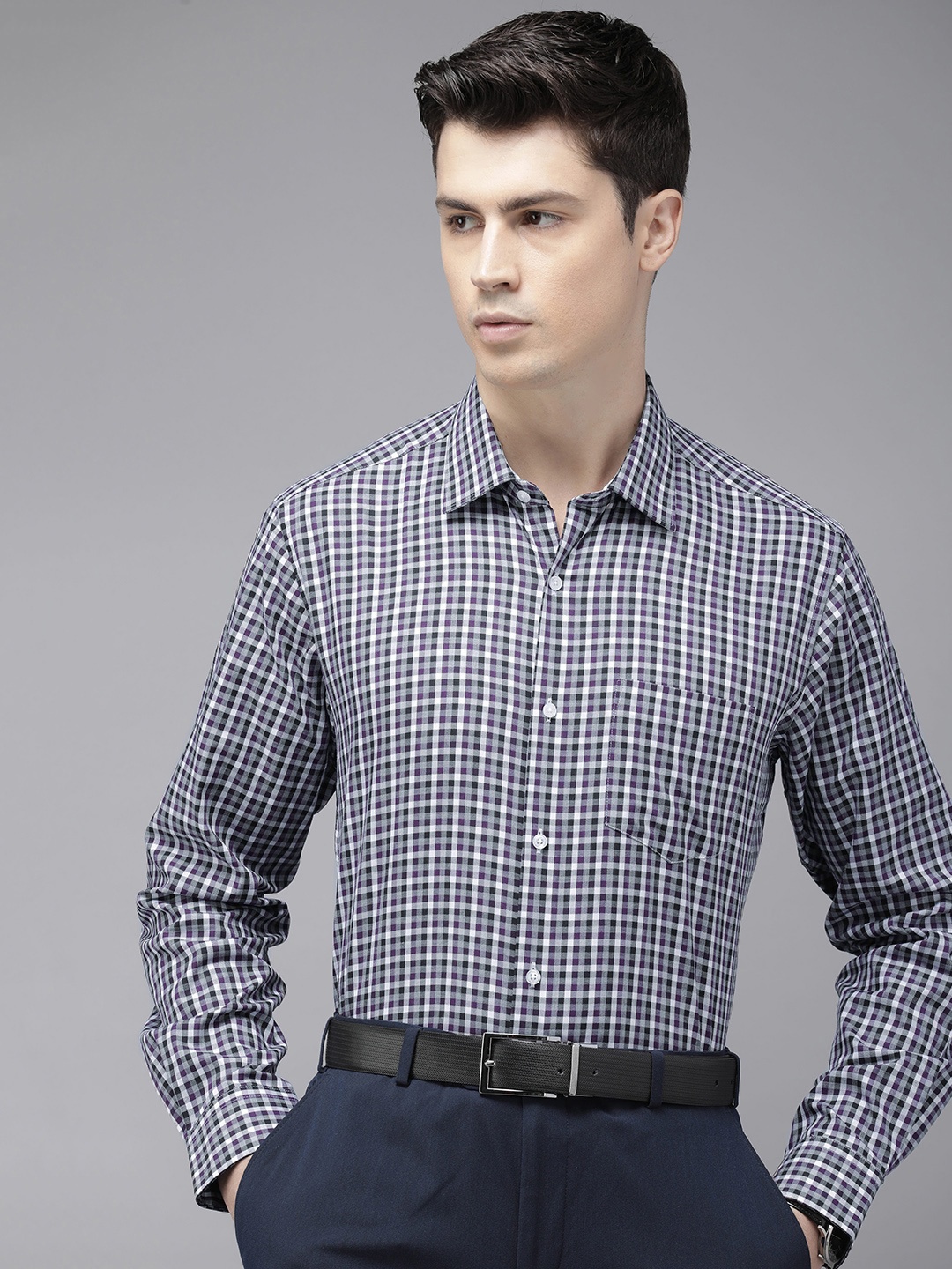 

Van Heusen Custom Gingham Checked Pure Cotton Formal Shirt, Purple