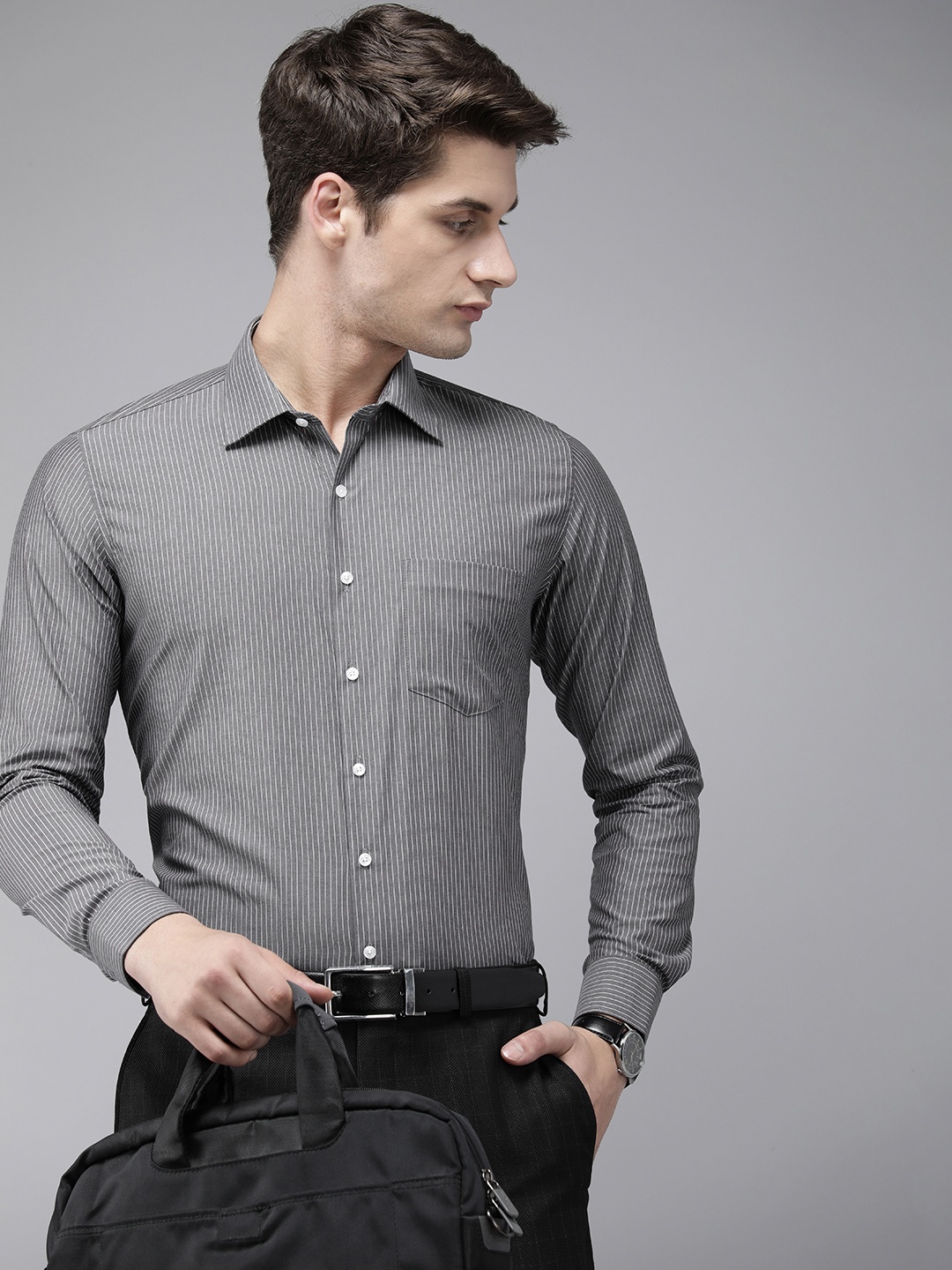 

Van Heusen Slim Fit Striped Pure Cotton Formal Shirt, Grey