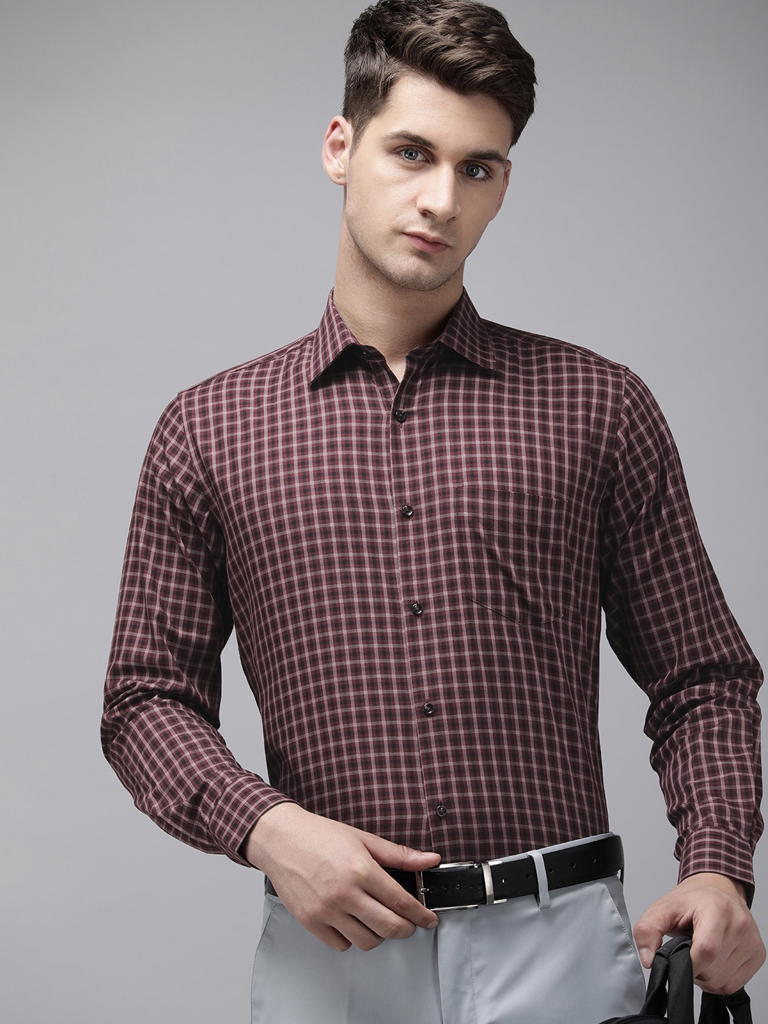 

Van Heusen Pure Cotton Custom Fit Opaque Checked Formal Shirt, Brown
