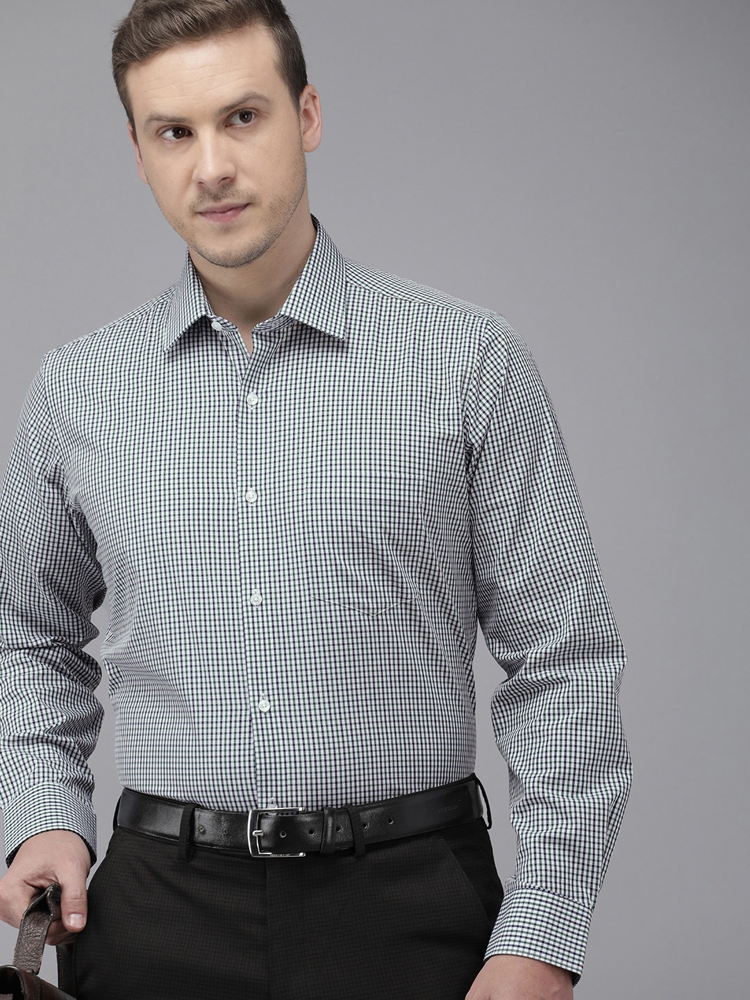 

Van Heusen Custom Fit Gingham Checked Pure Cotton Formal Shirt, White