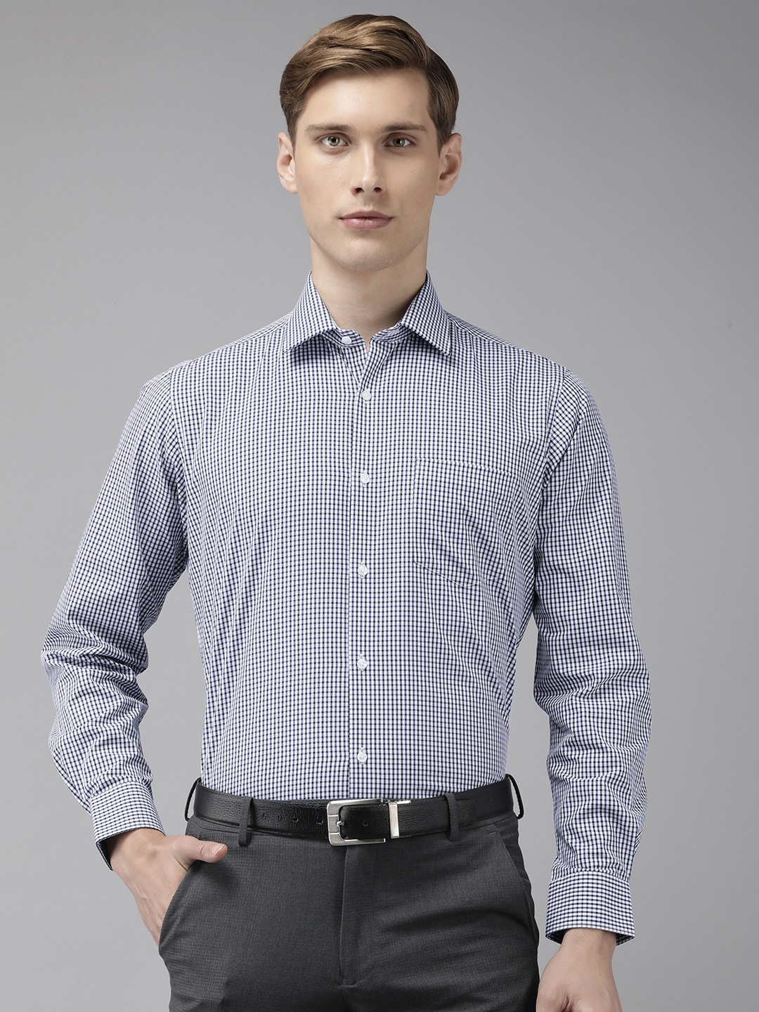 

Van Heusen Pure Cotton Custom Fit Checked Formal Shirt, Blue