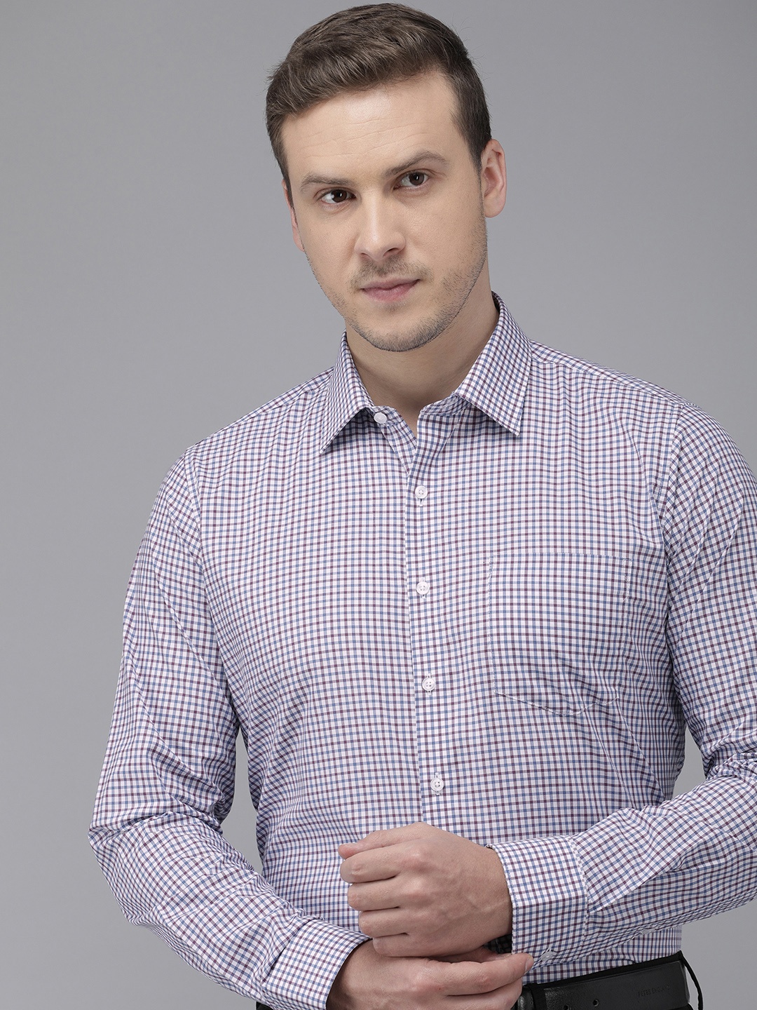 

Van Heusen Slim Fit Checked Pure Cotton Formal Shirt, Blue