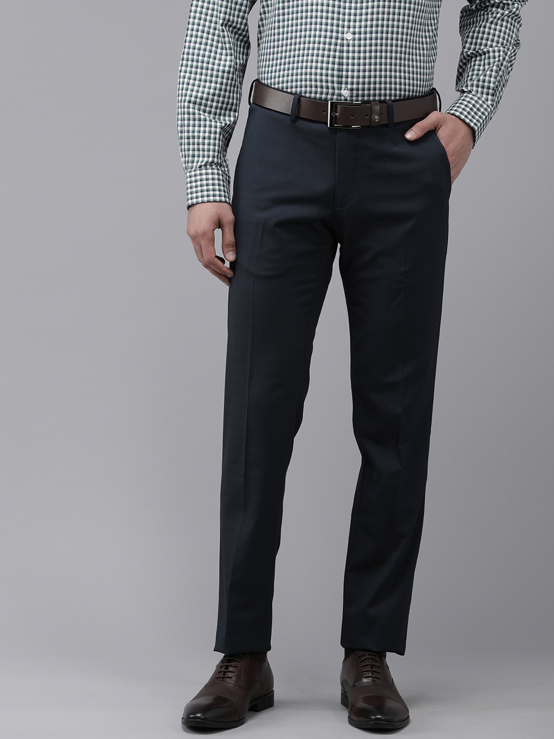 

Van Heusen Men Self Design Urban Slim Skinny Fit Trousers, Navy blue