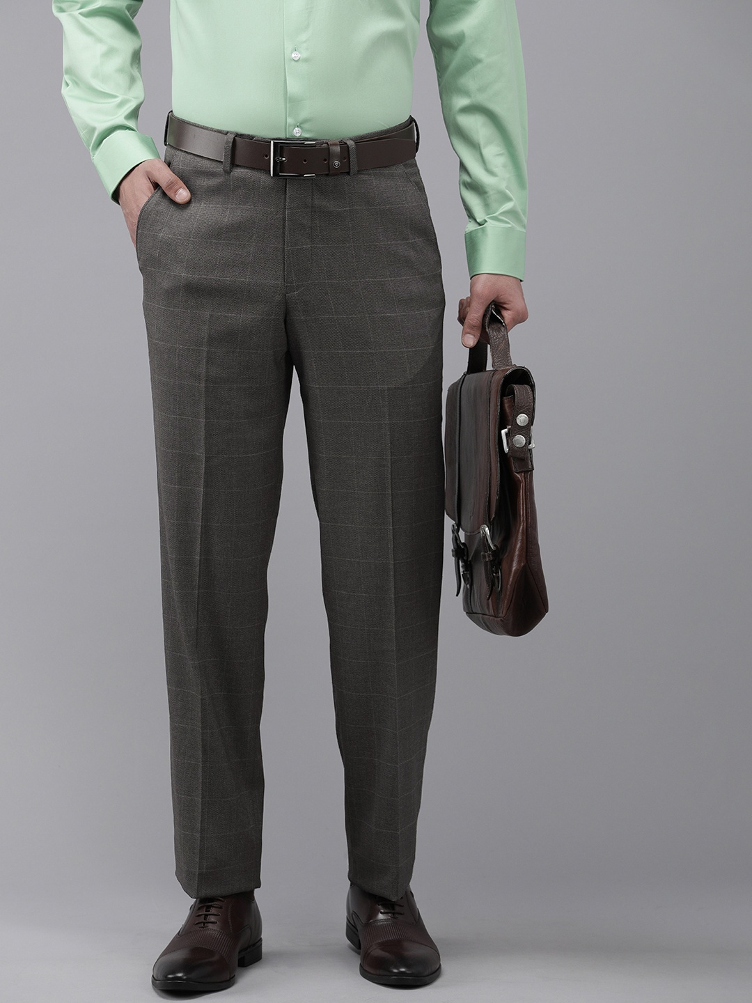 

Van Heusen Men Checked Custom Trousers, Grey