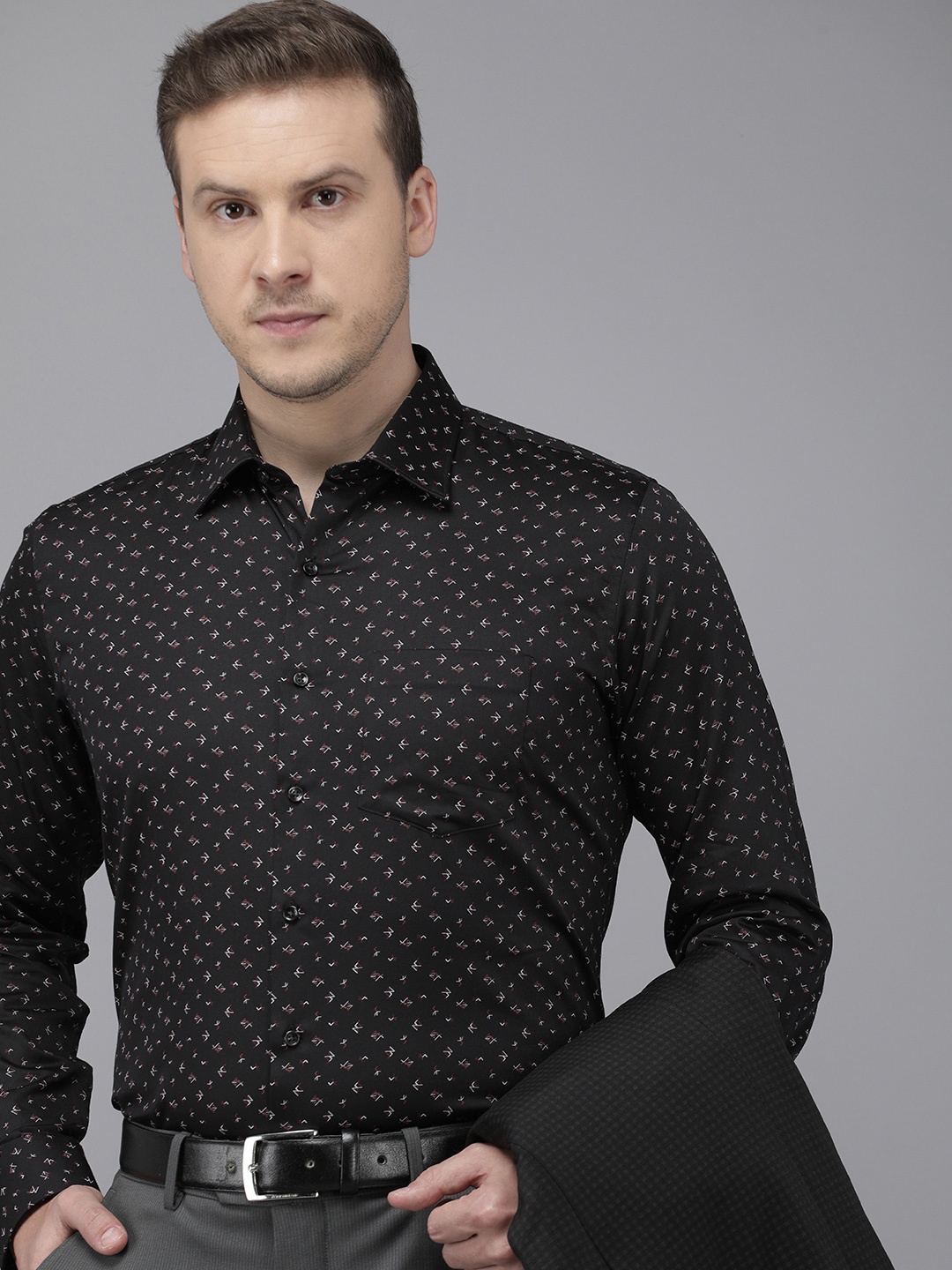 

Van Heusen Pure Cotton Slim Fit Opaque Printed Formal Shirt, Black