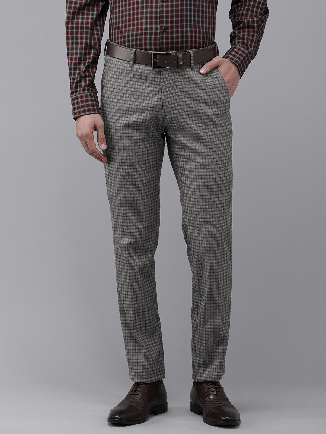 

Van Heusen Men Checked Urban Slim Skinny Fit Trousers, Grey