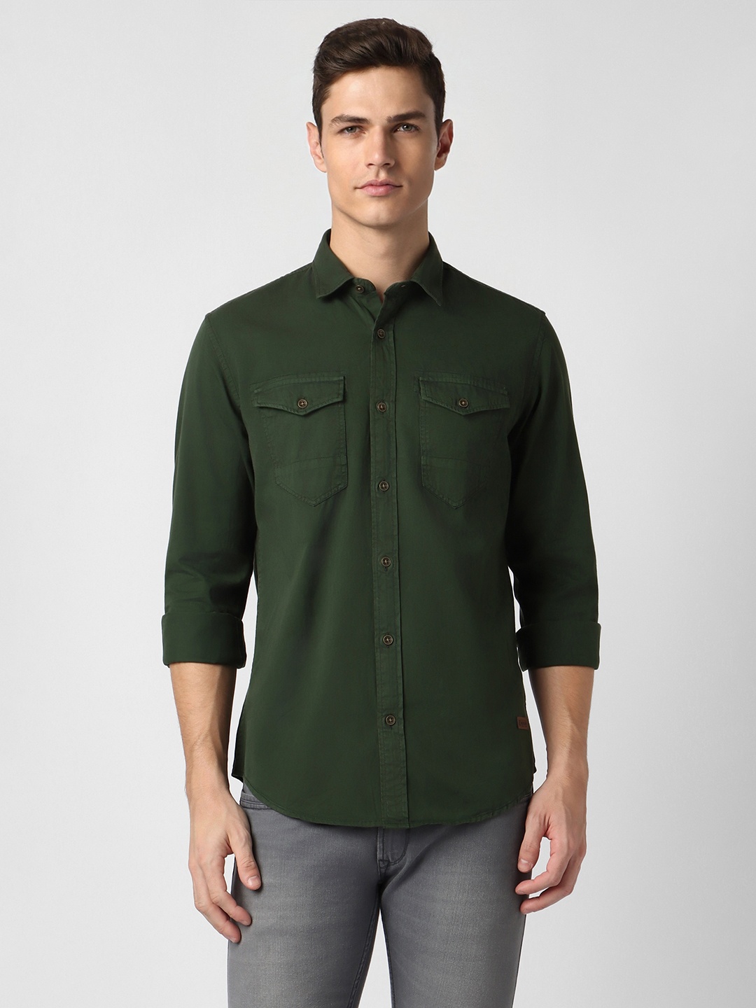 

Peter England Casuals Men Green Slim Fit Casual Shirt
