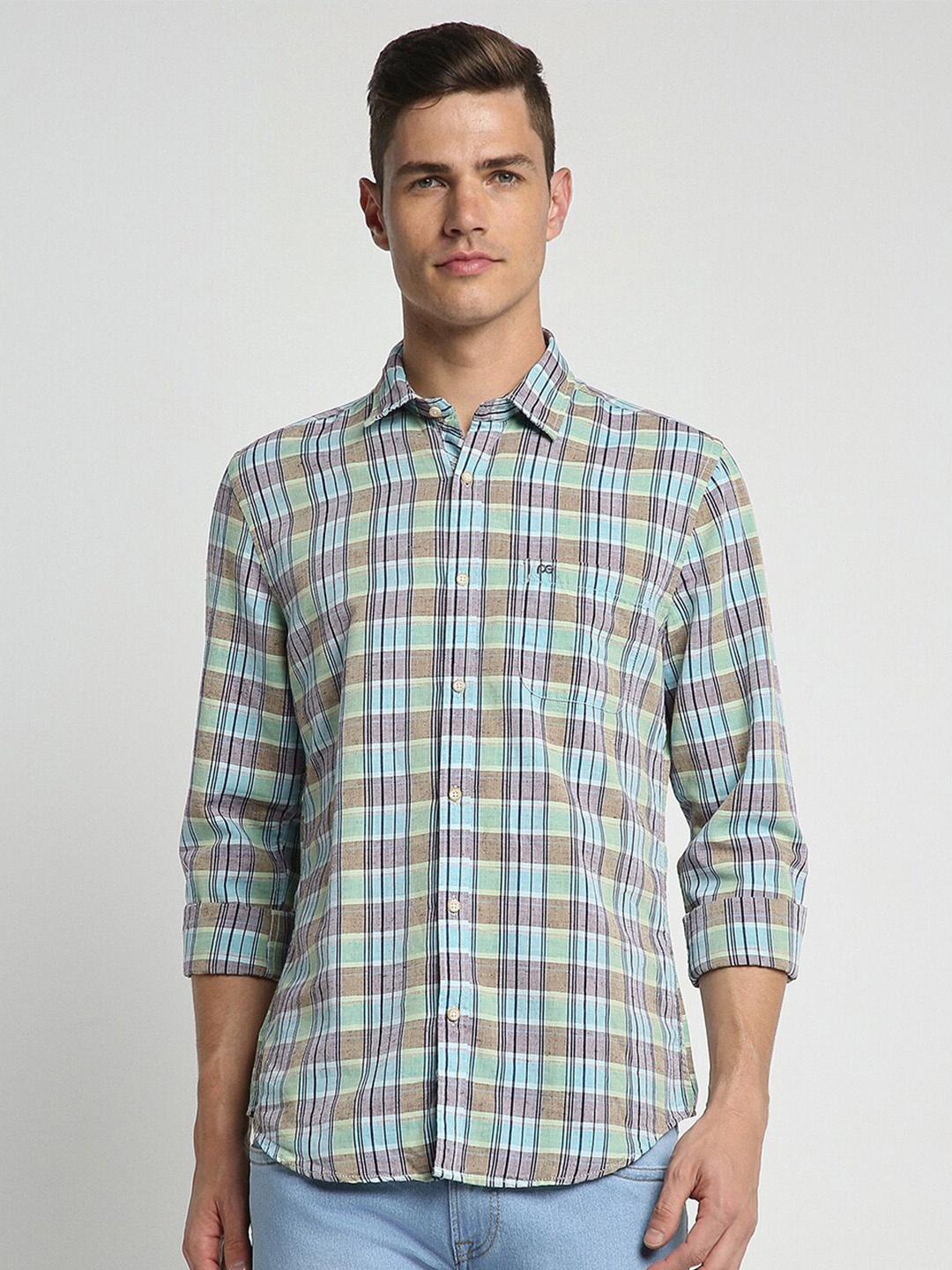 

Peter England Casuals Slim Fit Tartan Checked Casual Shirt, Blue