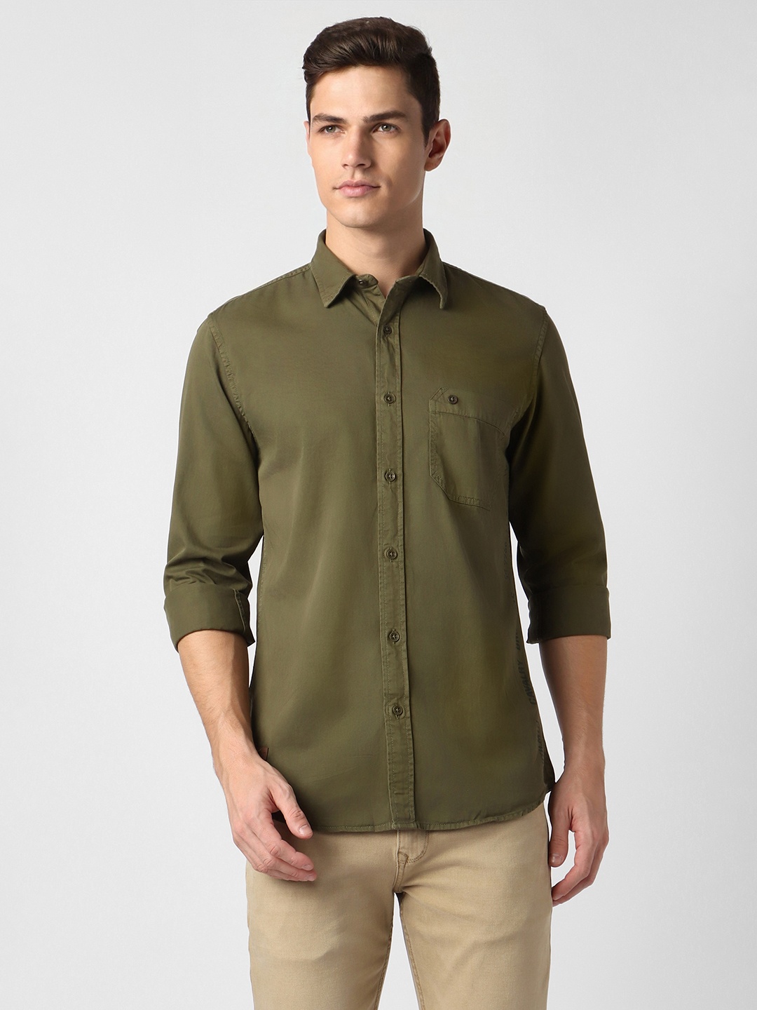 

Peter England Casuals Men Olive Green Slim Fit Casual Shirt